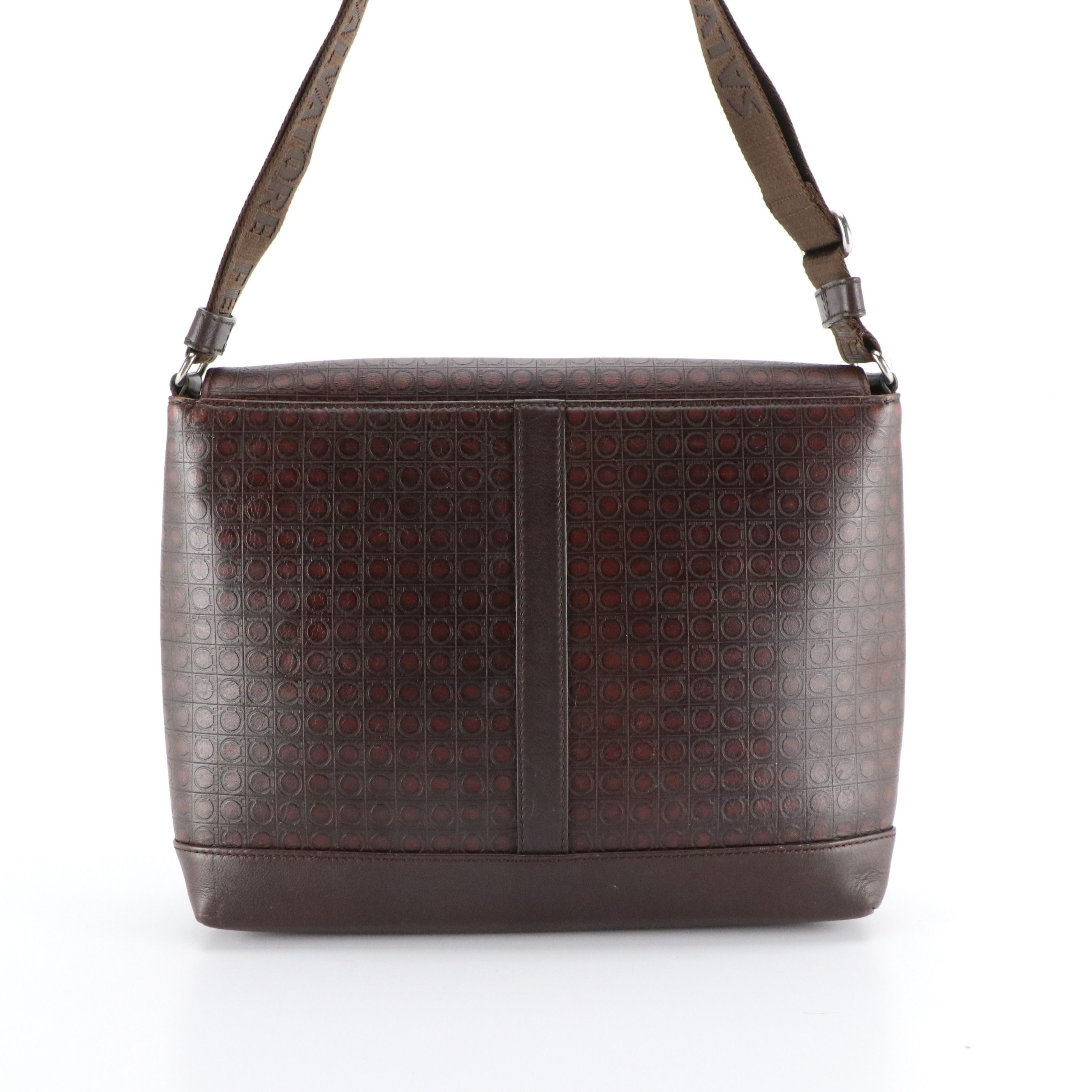 Salvatore Ferragamo Flap Messenger Bag in Gancini Pattern Embossed Leather