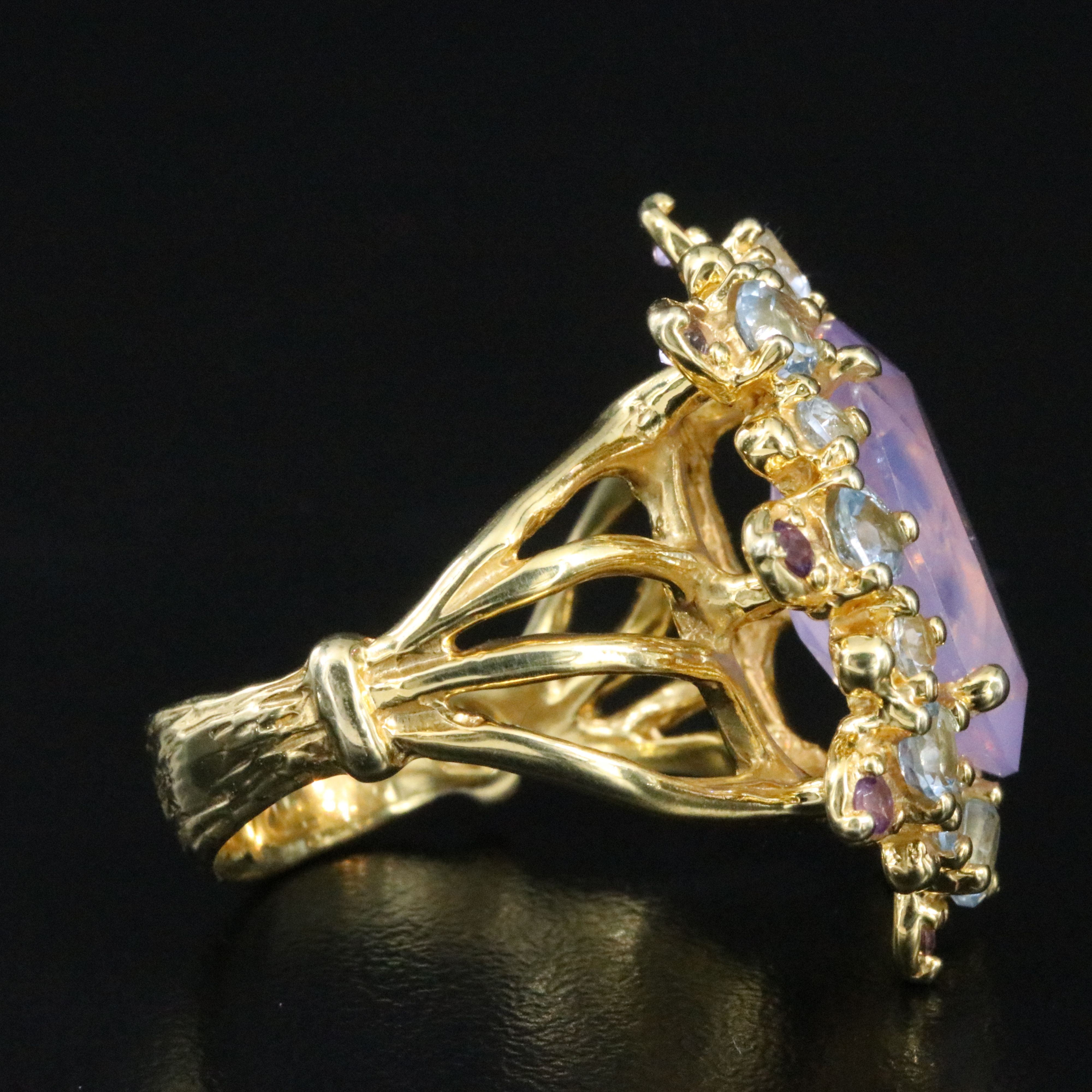 Sterling Rose Quartz, Blue Topaz and Amethyst Halo Ring