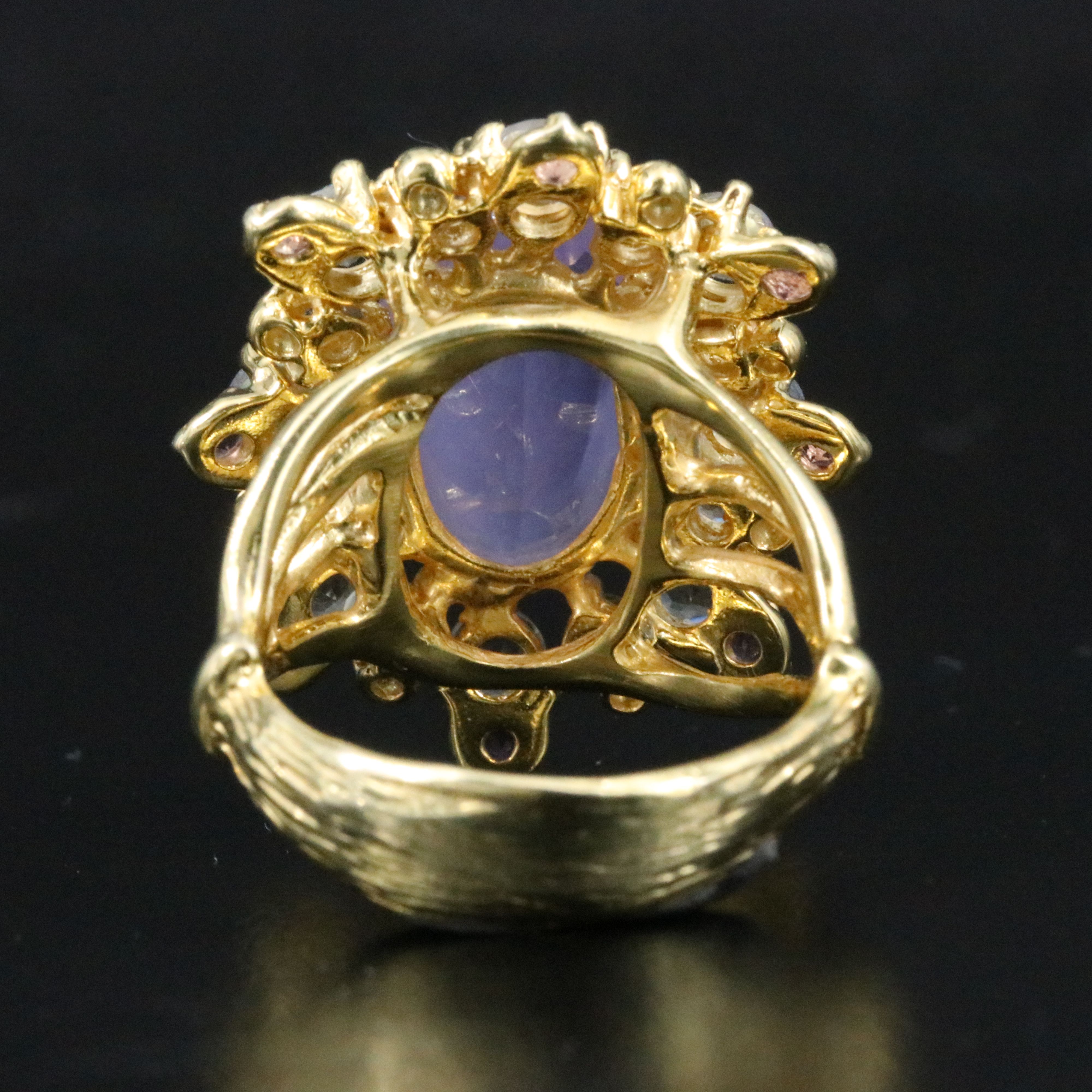 Sterling Rose Quartz, Blue Topaz and Amethyst Halo Ring