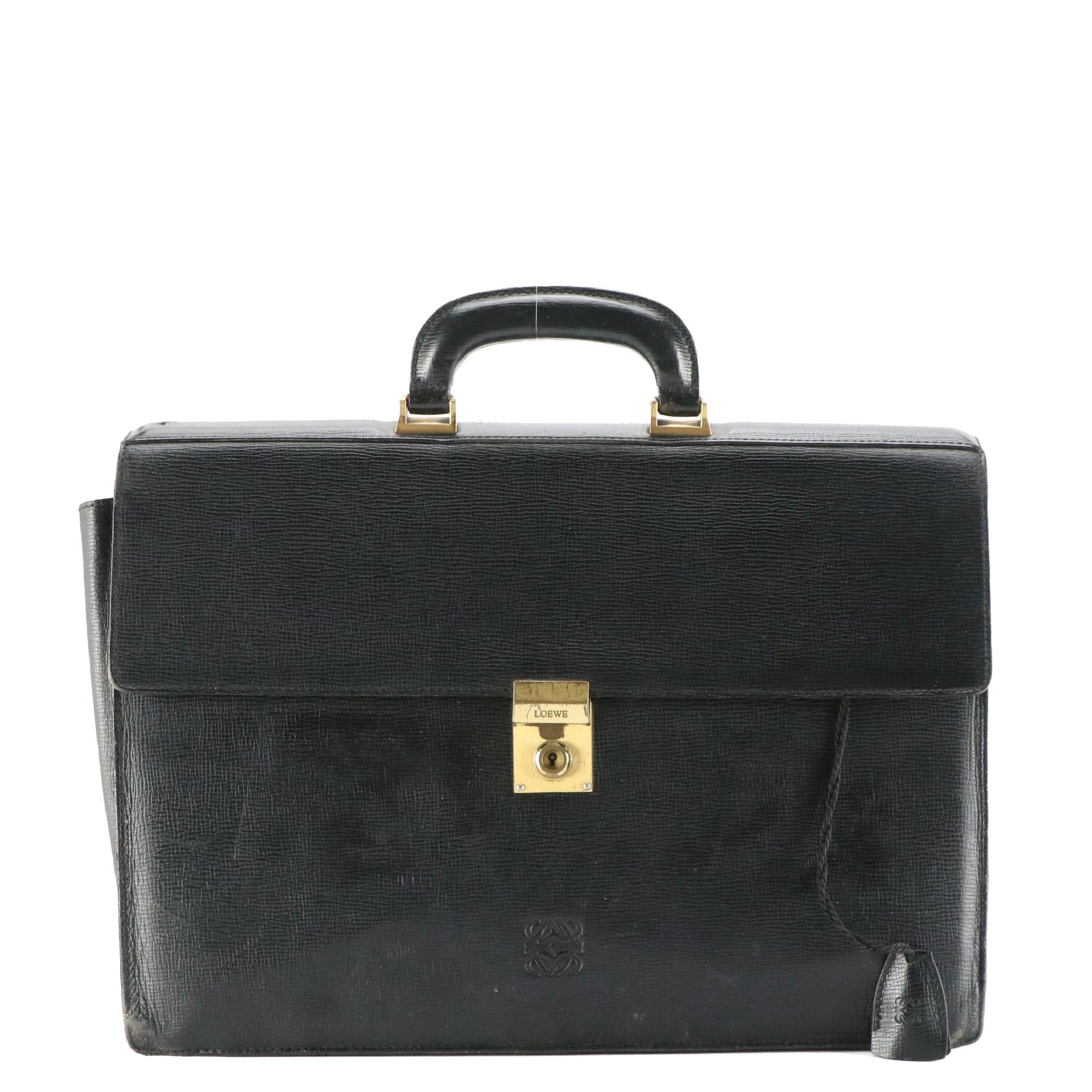 Loewe Briefcase in Black Textured Leather