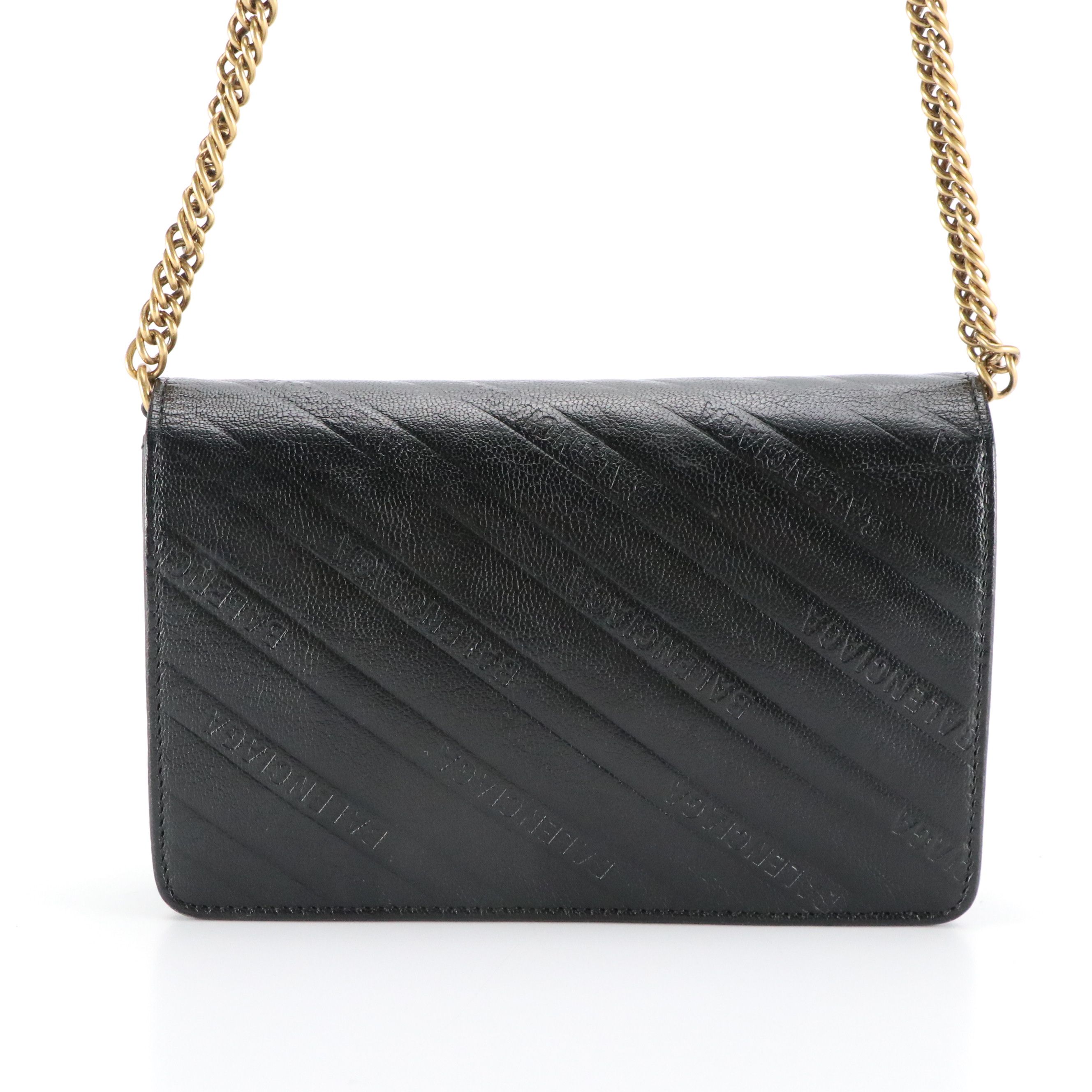 Balenciaga BB Logo Chain Flap Wallet in Black Leather