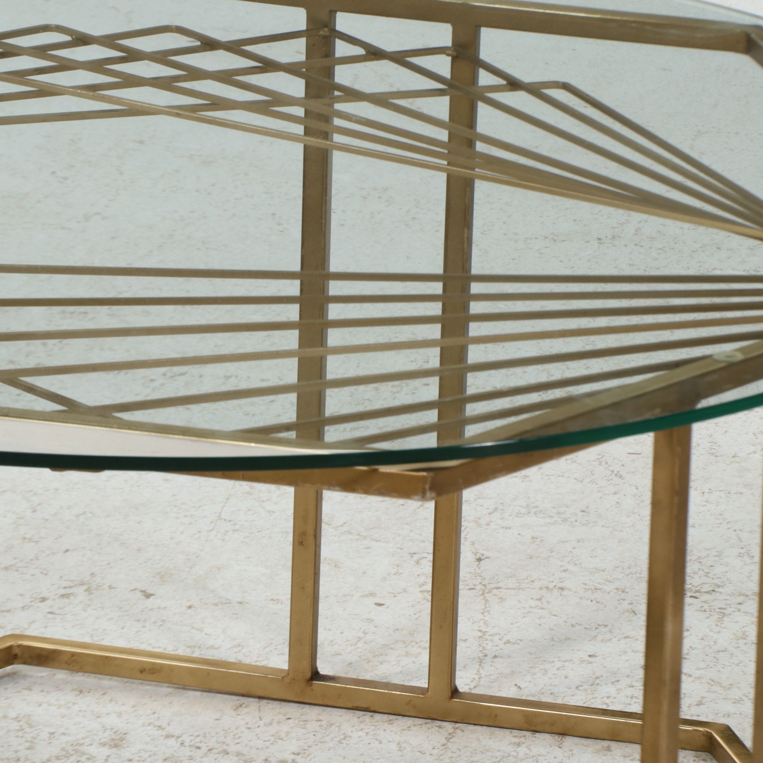 Contemporary Hexagonal Gold Tone Metal Coffee Table