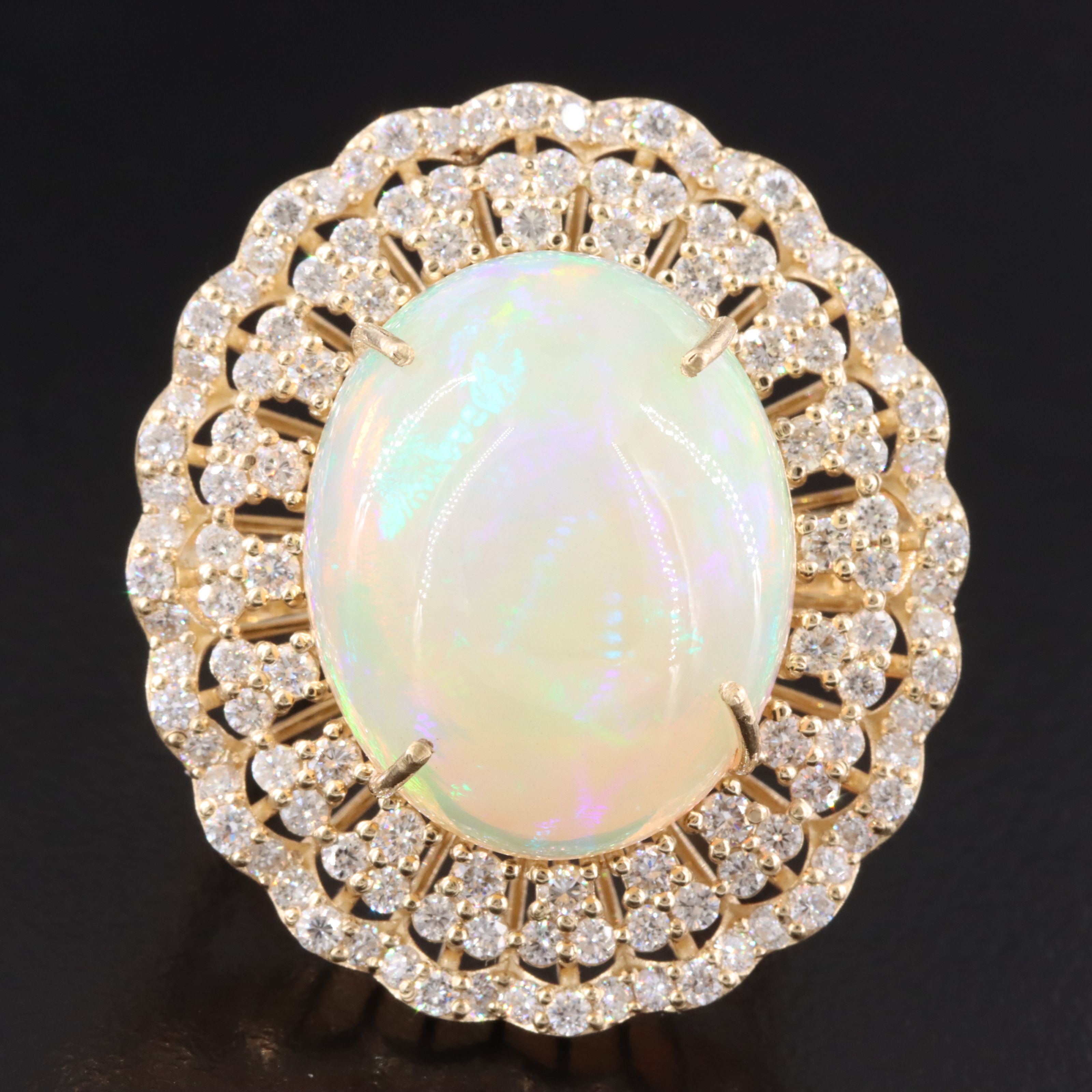 14K 14.40 CTW Opal and 2.28 CTW Diamond Ring