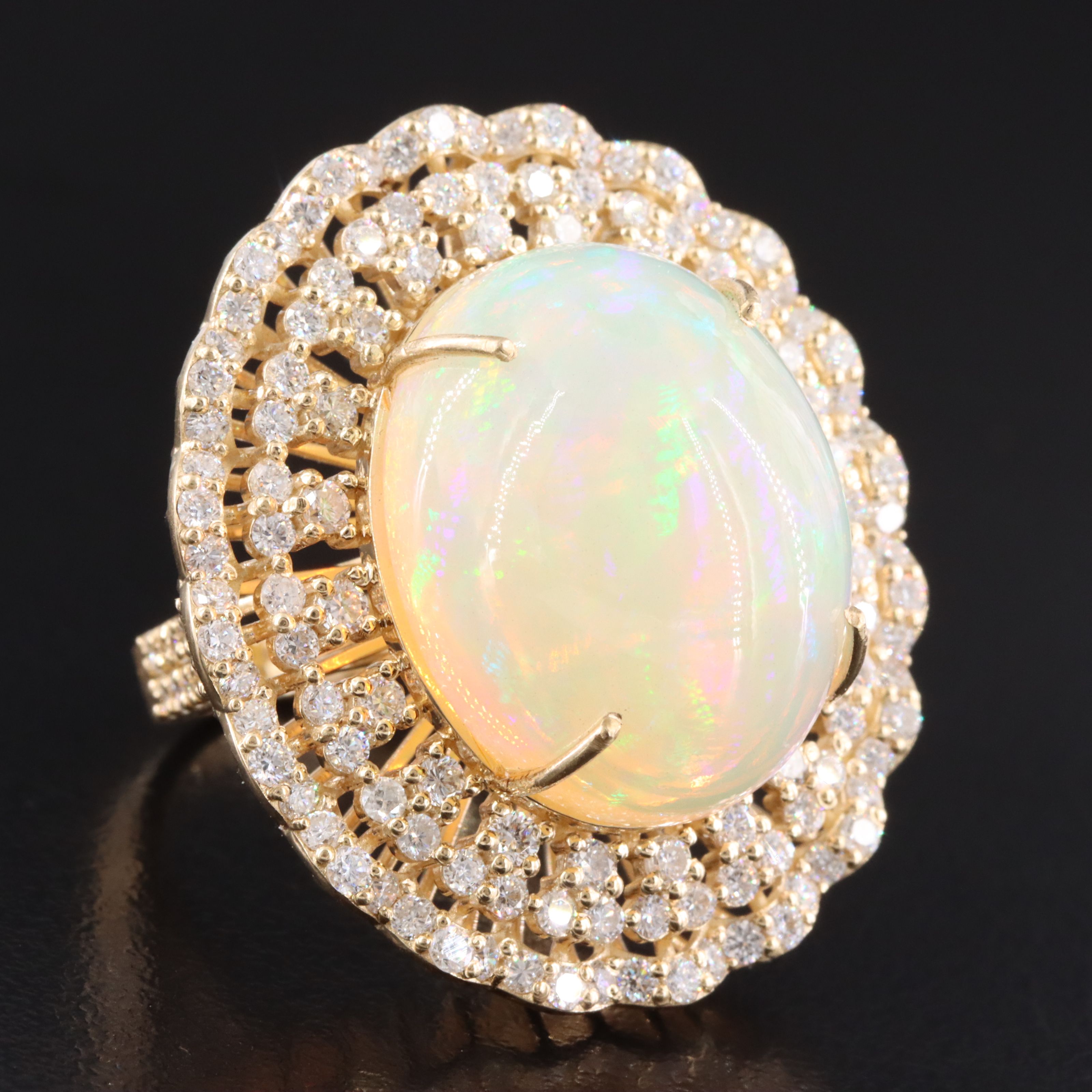 14K 14.40 CTW Opal and 2.28 CTW Diamond Ring