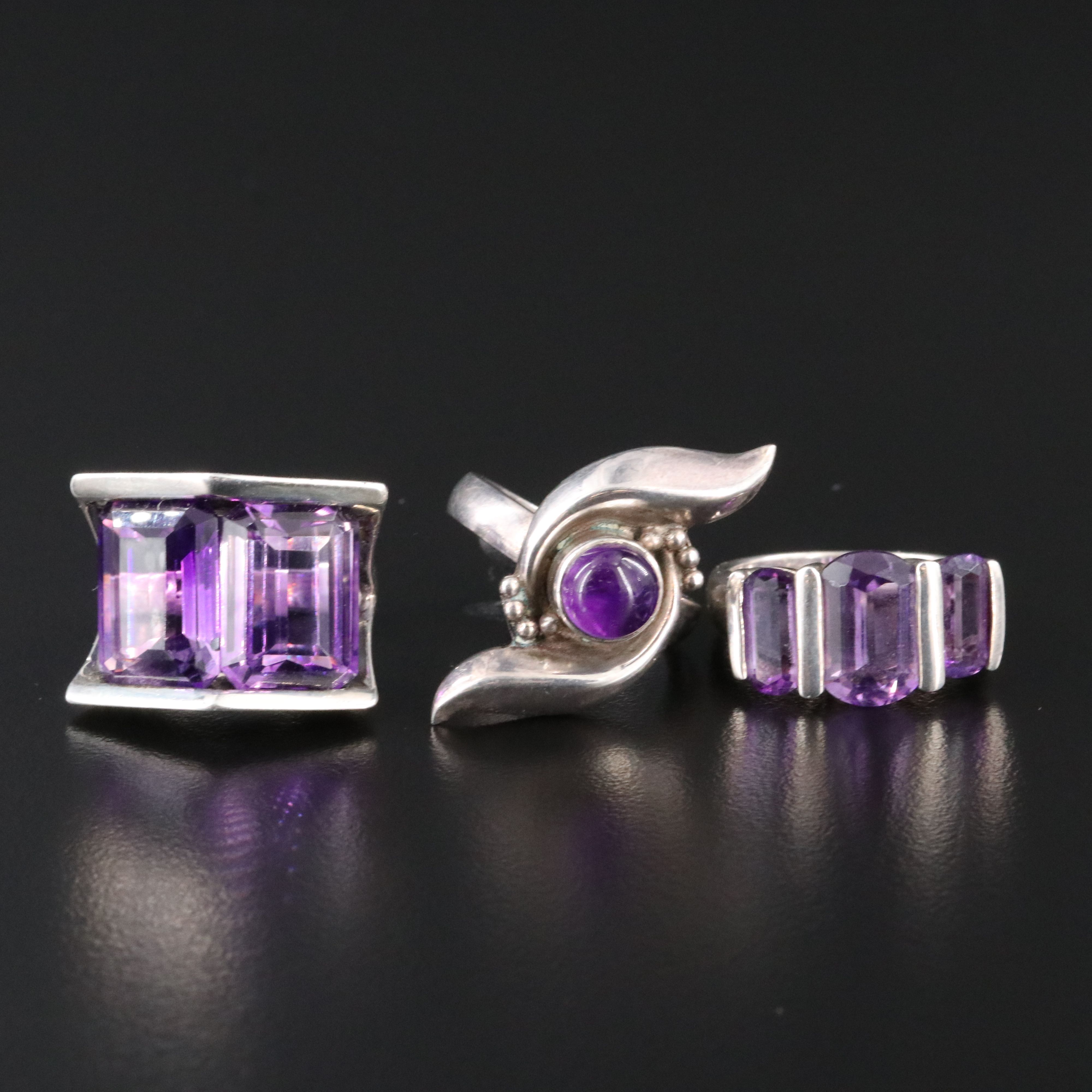 Sterling Amethyst Ring Trio