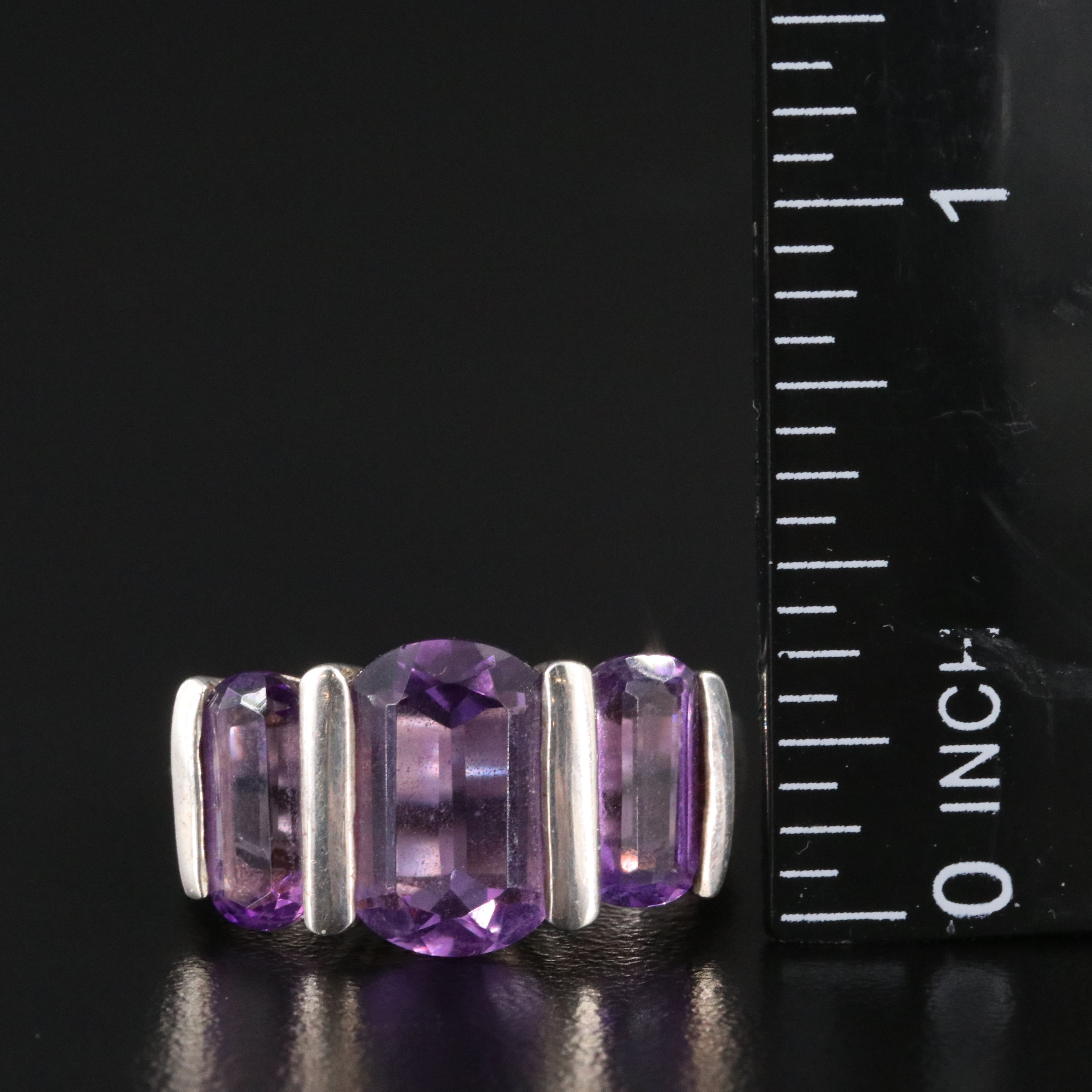 Sterling Amethyst Ring Trio