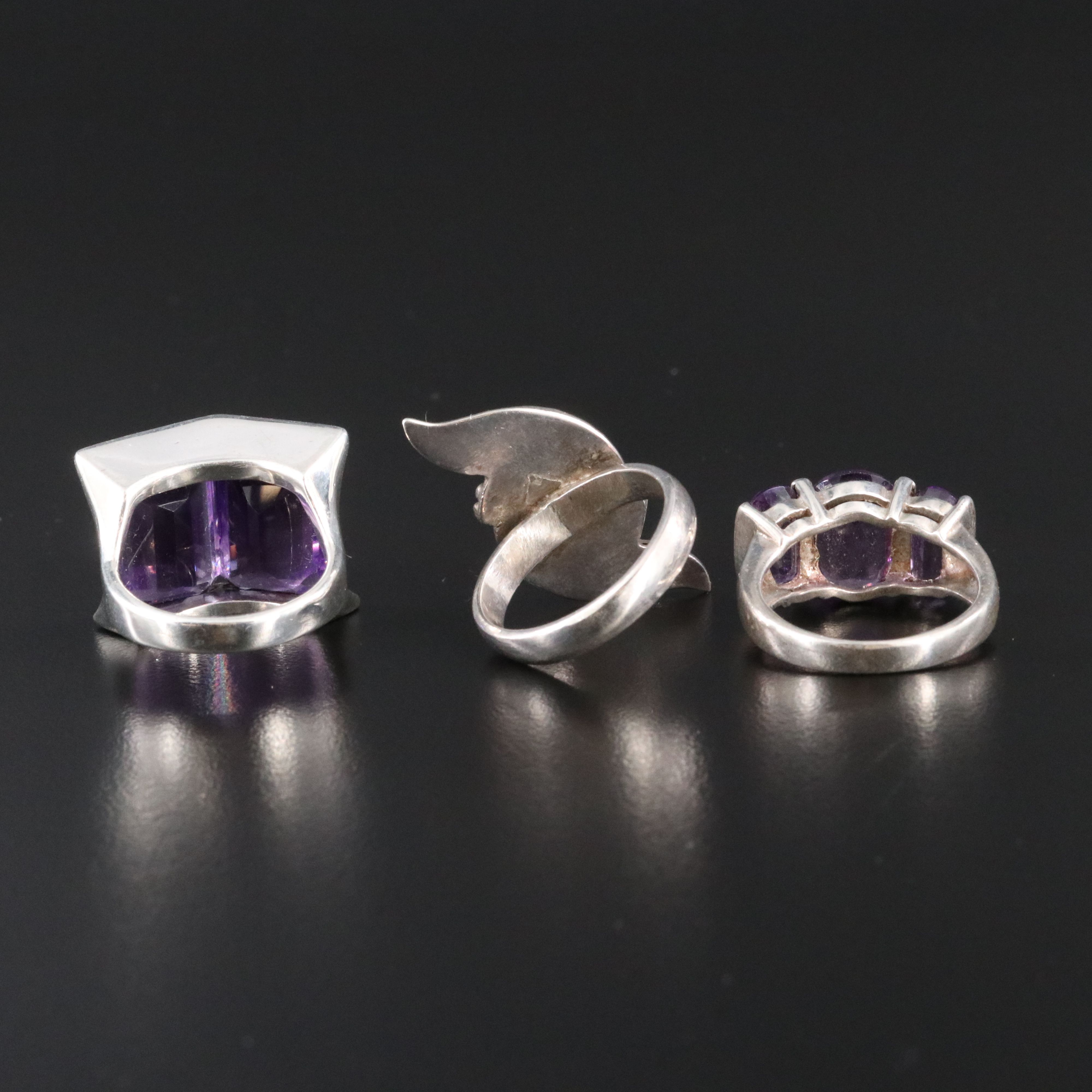 Sterling Amethyst Ring Trio