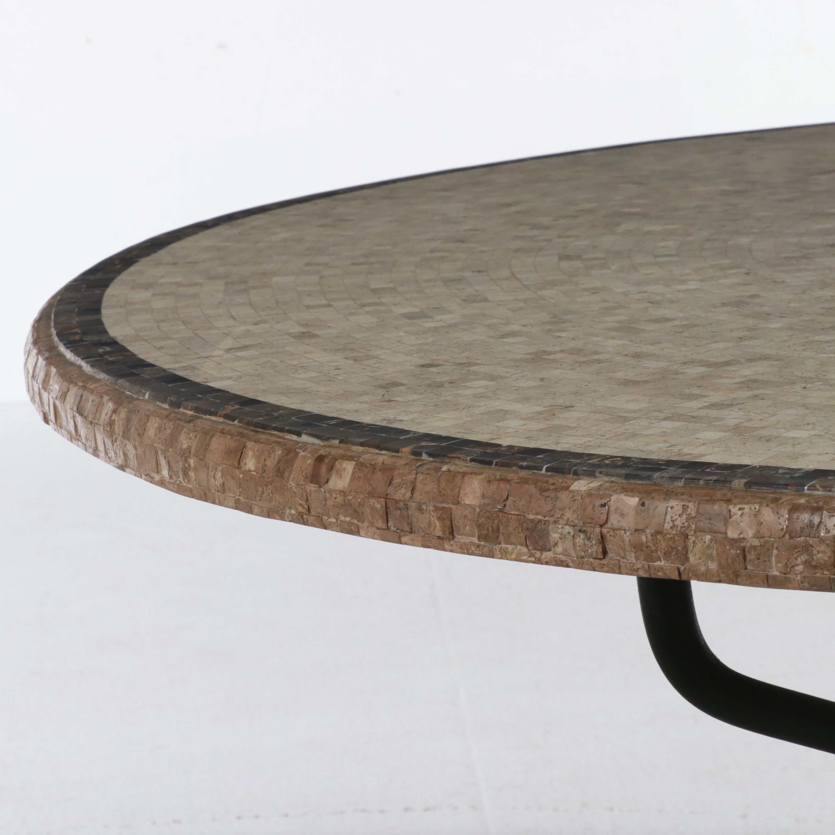Mediterranean Style Mosaic Stone Dining Table on Wrought Iron Scroll Base
