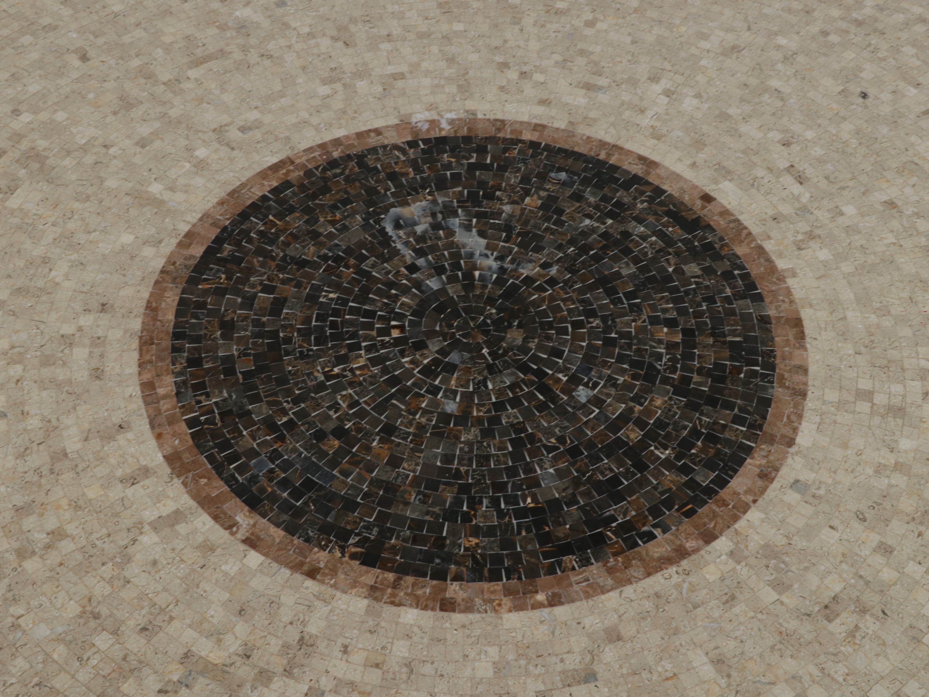 Mediterranean Style Mosaic Stone Dining Table on Wrought Iron Scroll Base