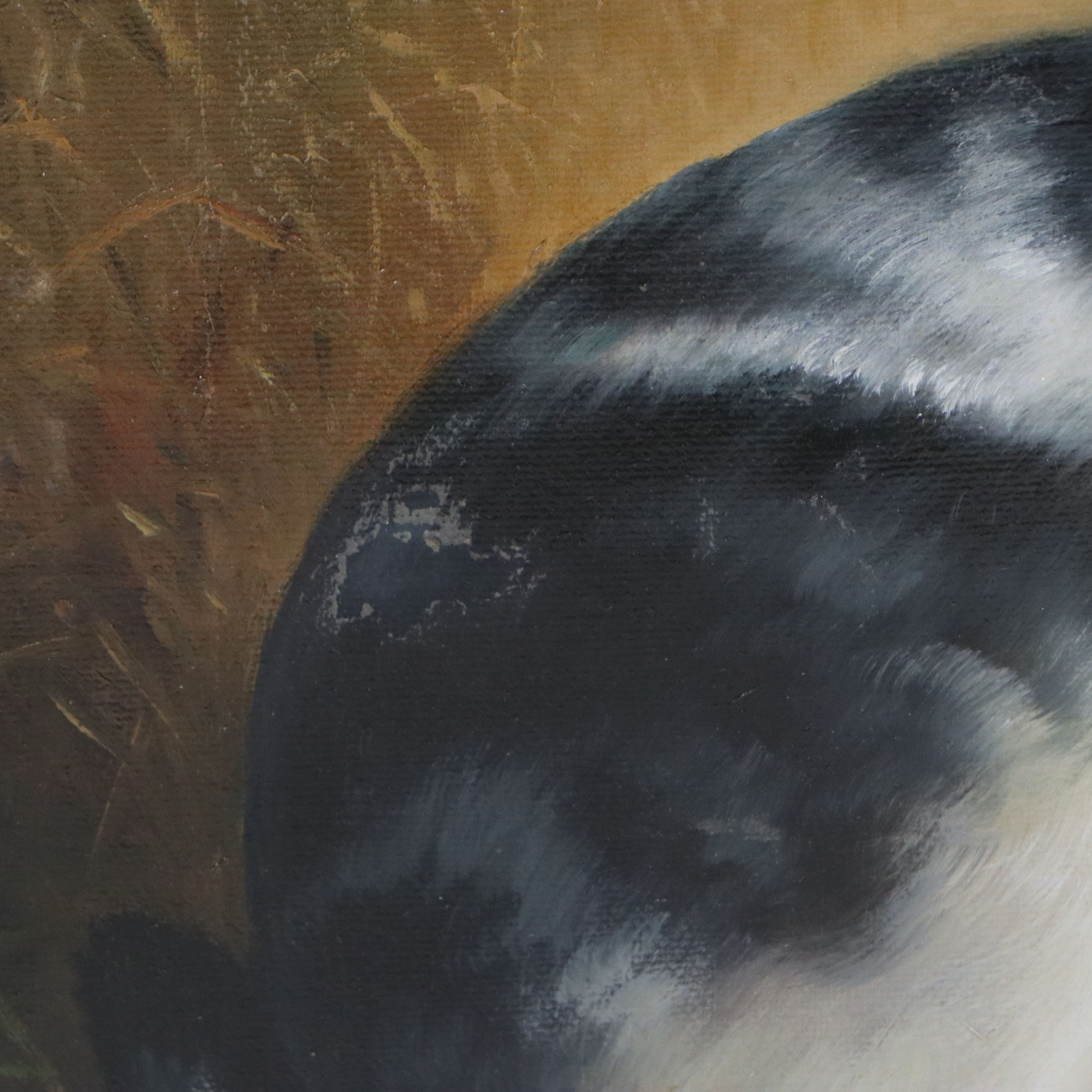 H. Hagel Oil Painting of Mother Rabbit with Kits, Mid-20th Century