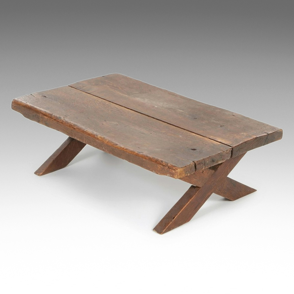 Primitive Style Wooden Low Table, Early to Mid-20th Century