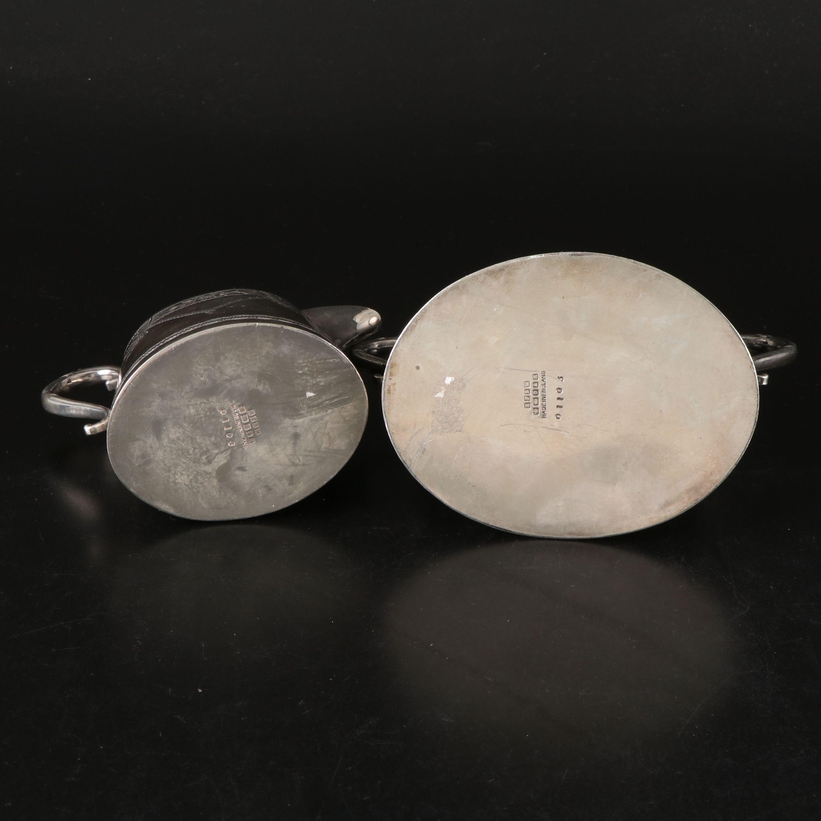 English Floral Etched Silver Plate Tea Caddy and Teapot with Creamer and Sugar