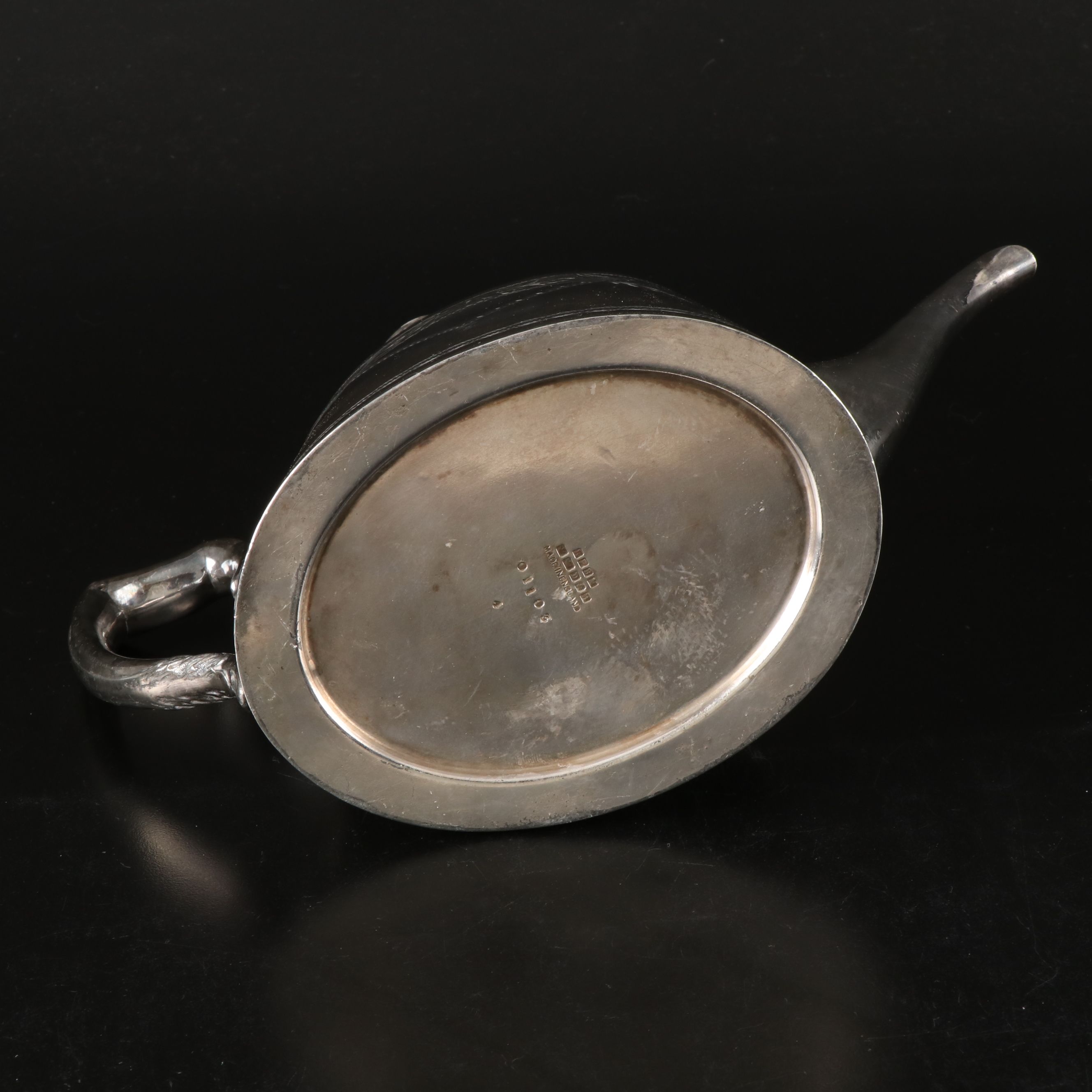 English Floral Etched Silver Plate Tea Caddy and Teapot with Creamer and Sugar