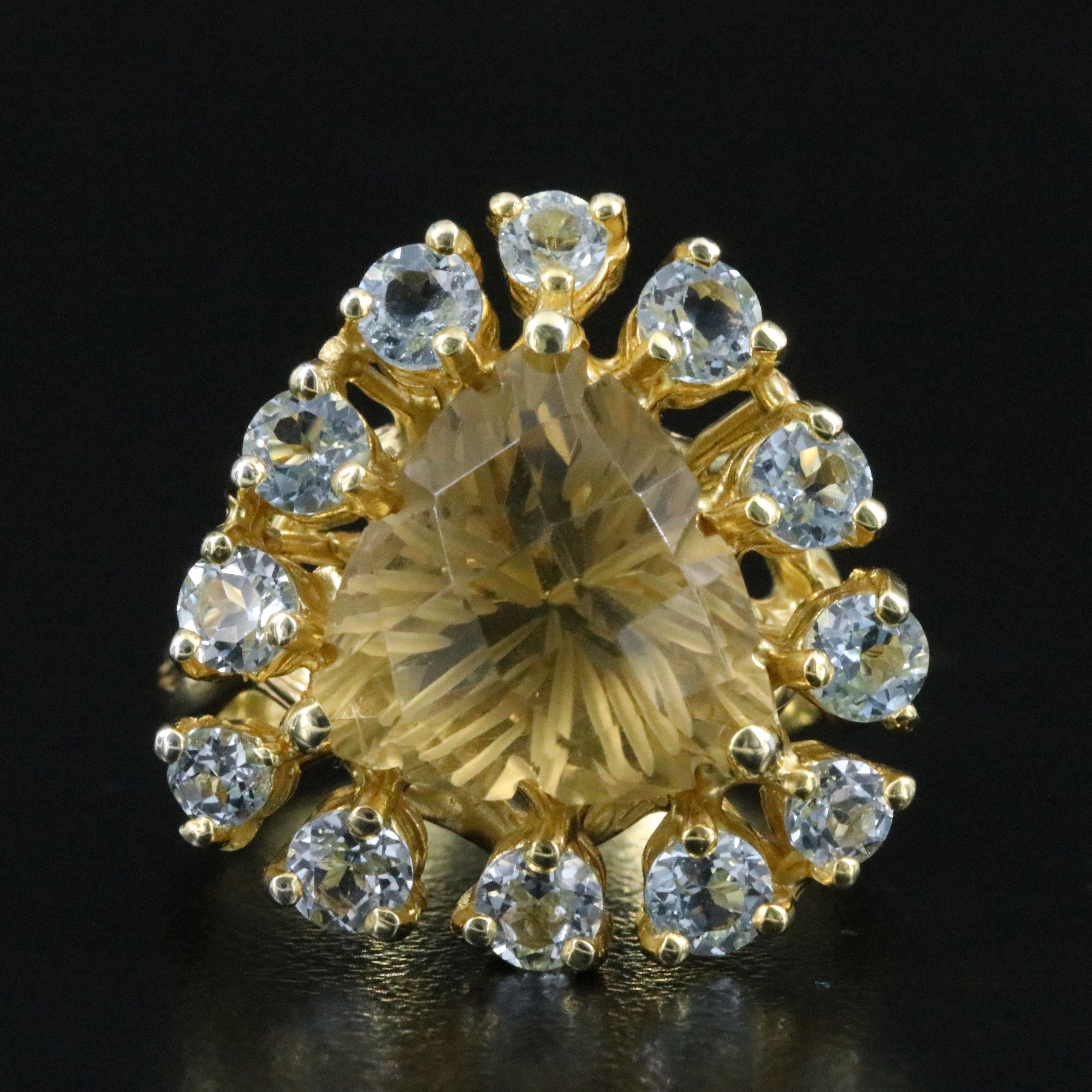 Sterling Citrine and Blue Topaz Halo Ring