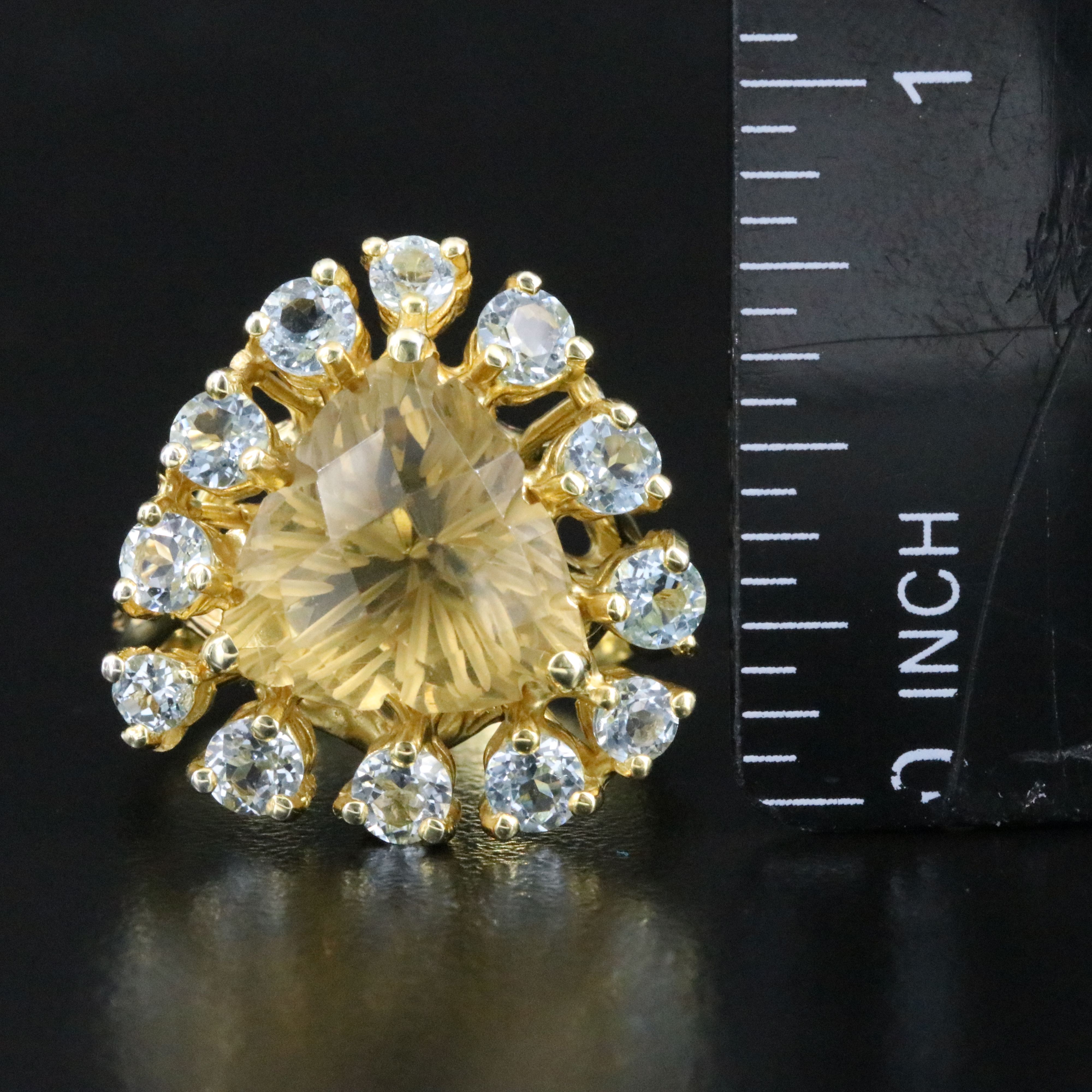 Sterling Citrine and Blue Topaz Halo Ring