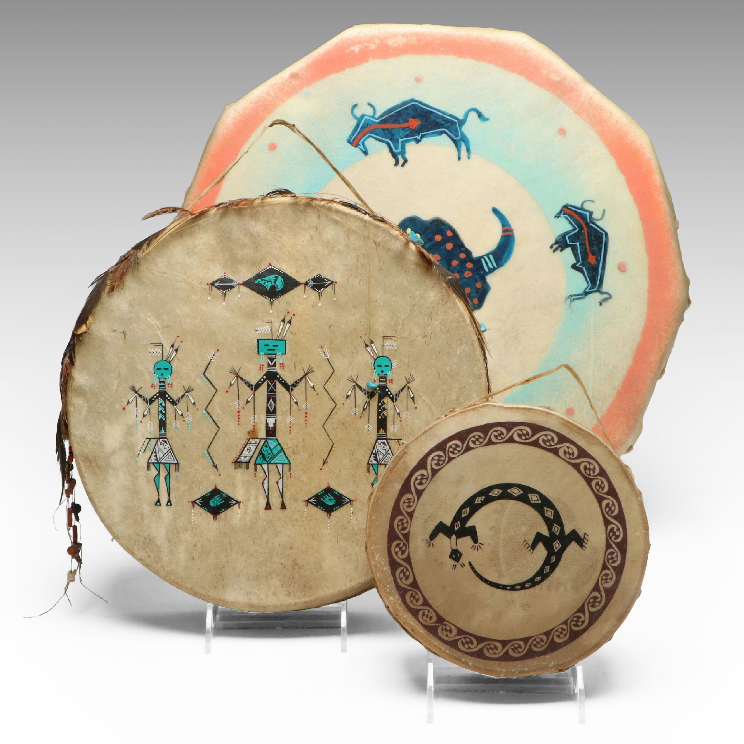 Native American Hand-Painted Souvenir Hand Drums