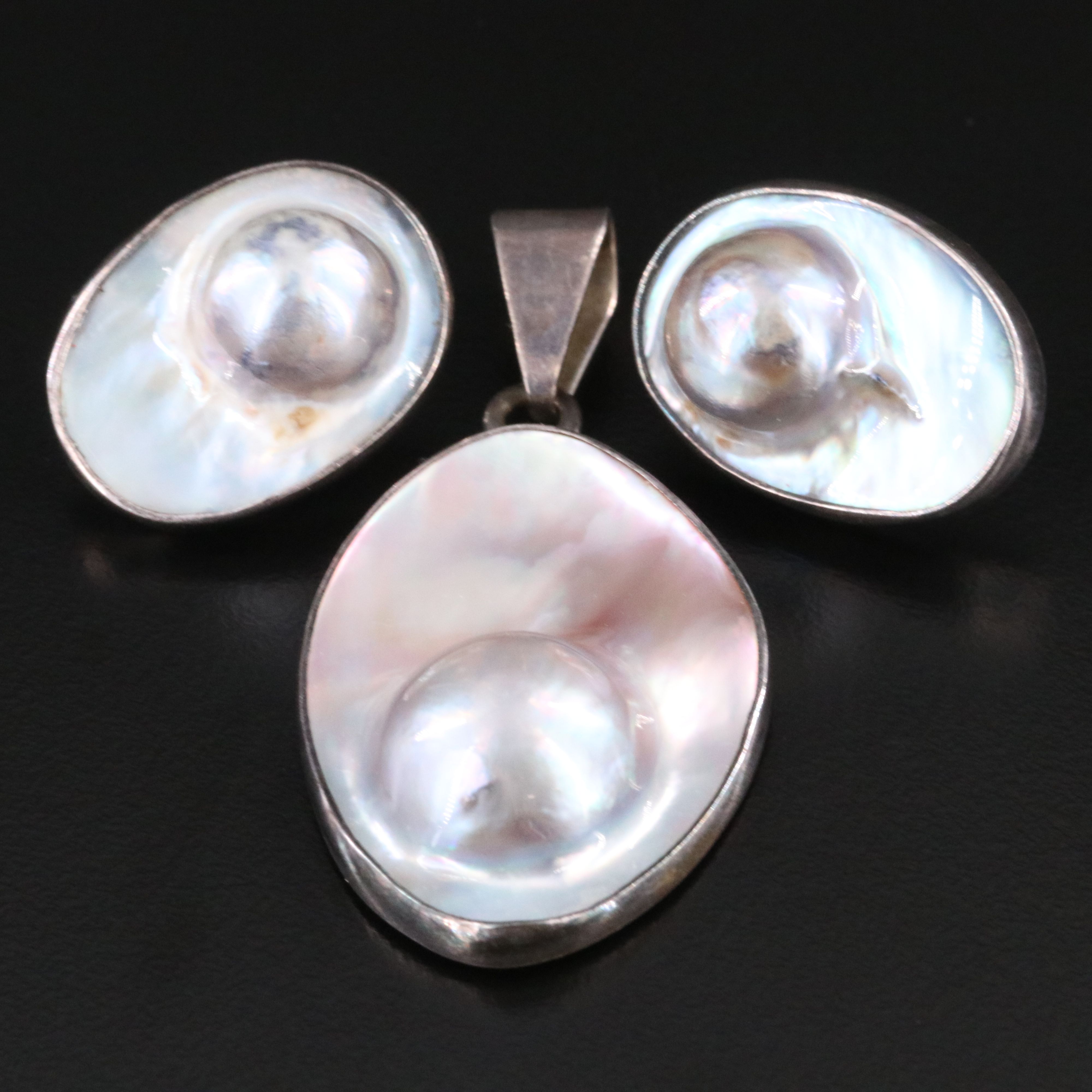 Sterling Pearl Pendant and Earrings Featuring Charles Albert