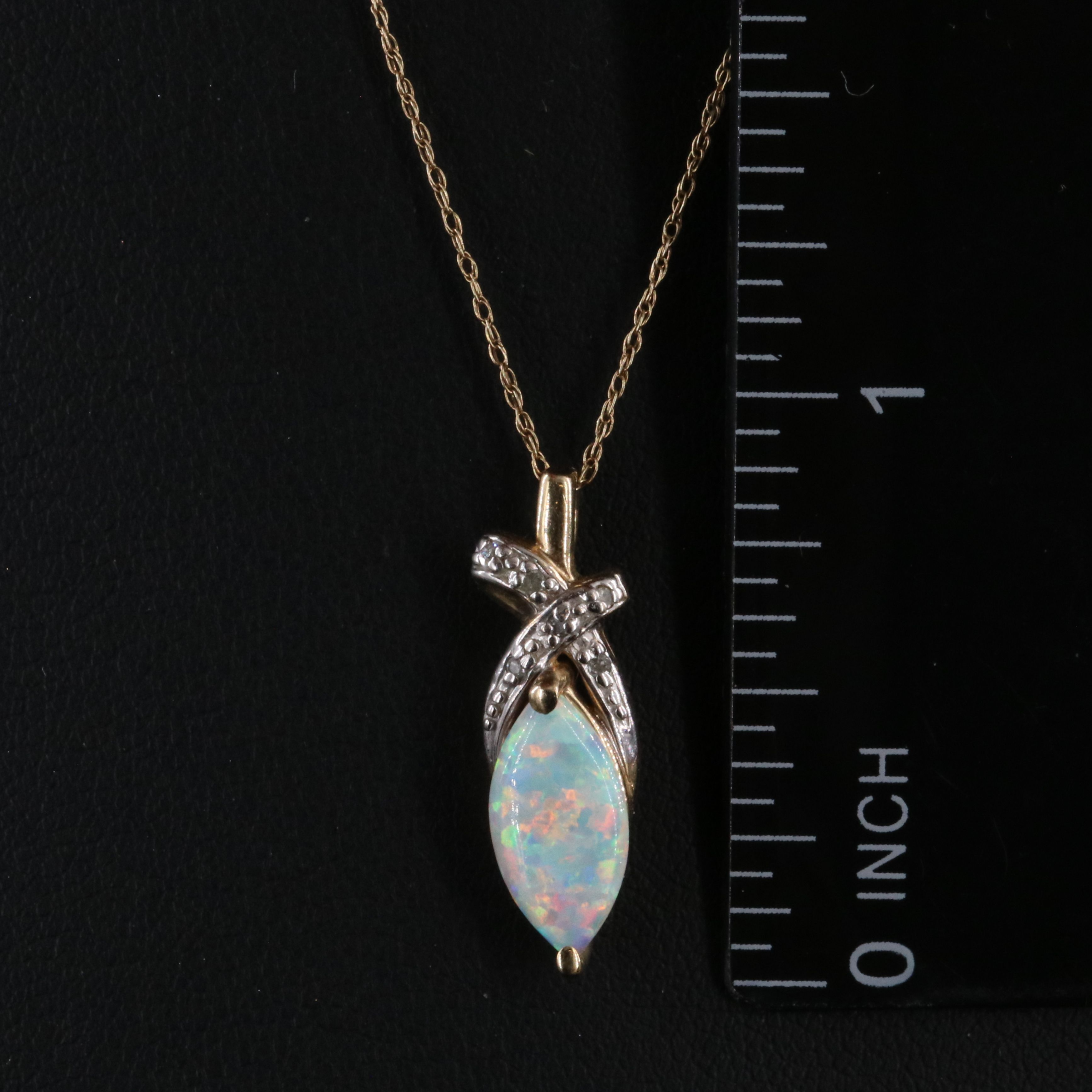 10K Opal and Diamond Pendant Necklace