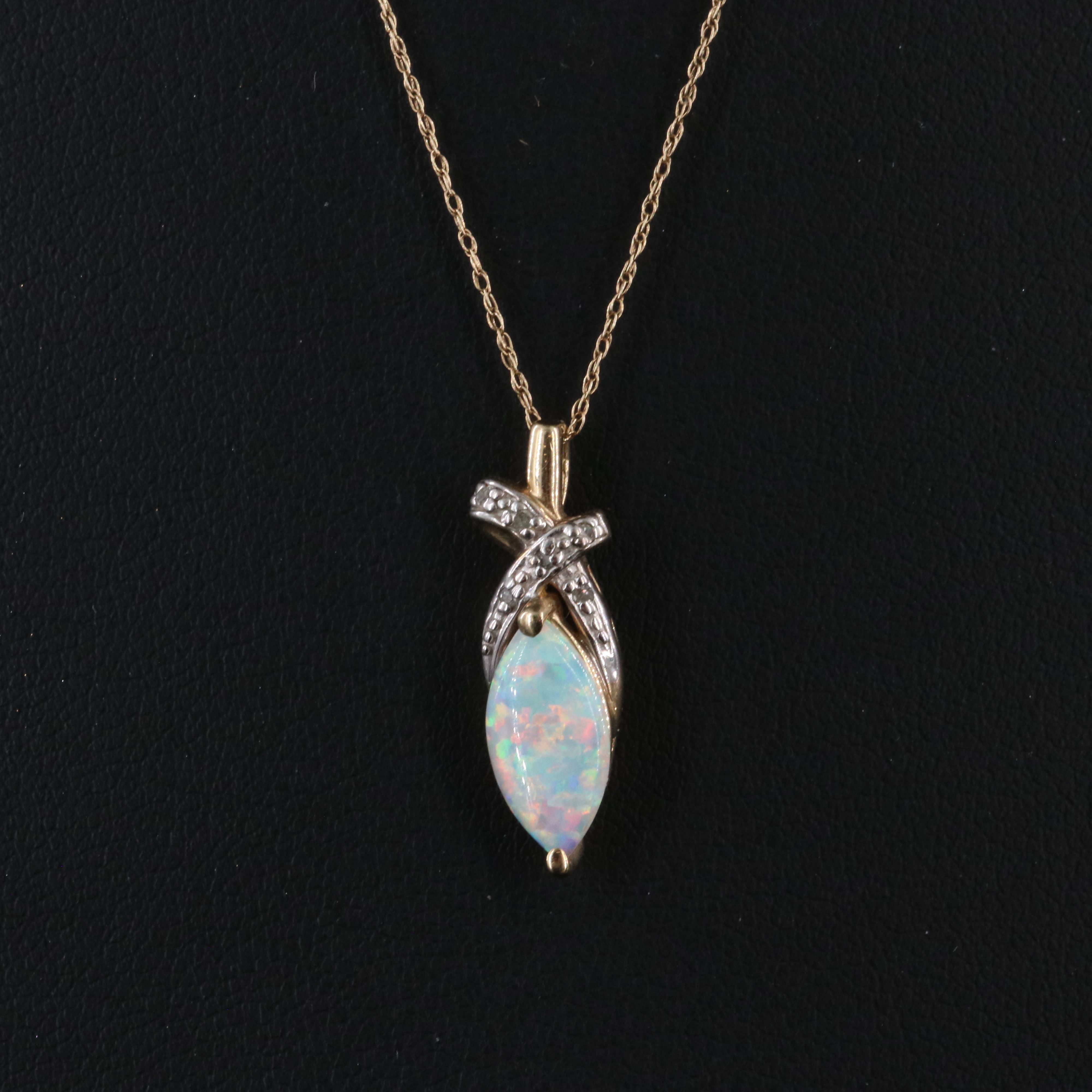10K Opal and Diamond Pendant Necklace
