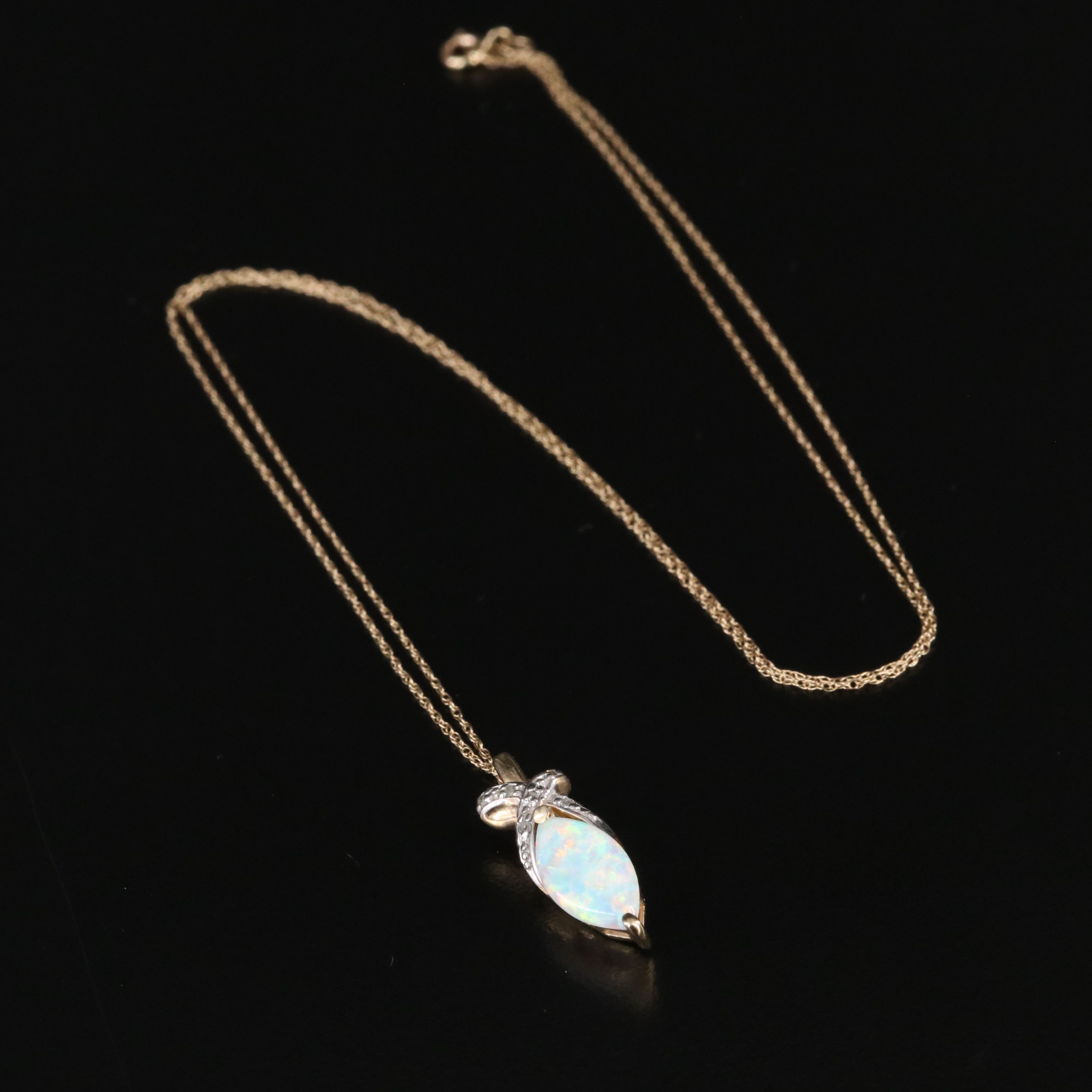 10K Opal and Diamond Pendant Necklace