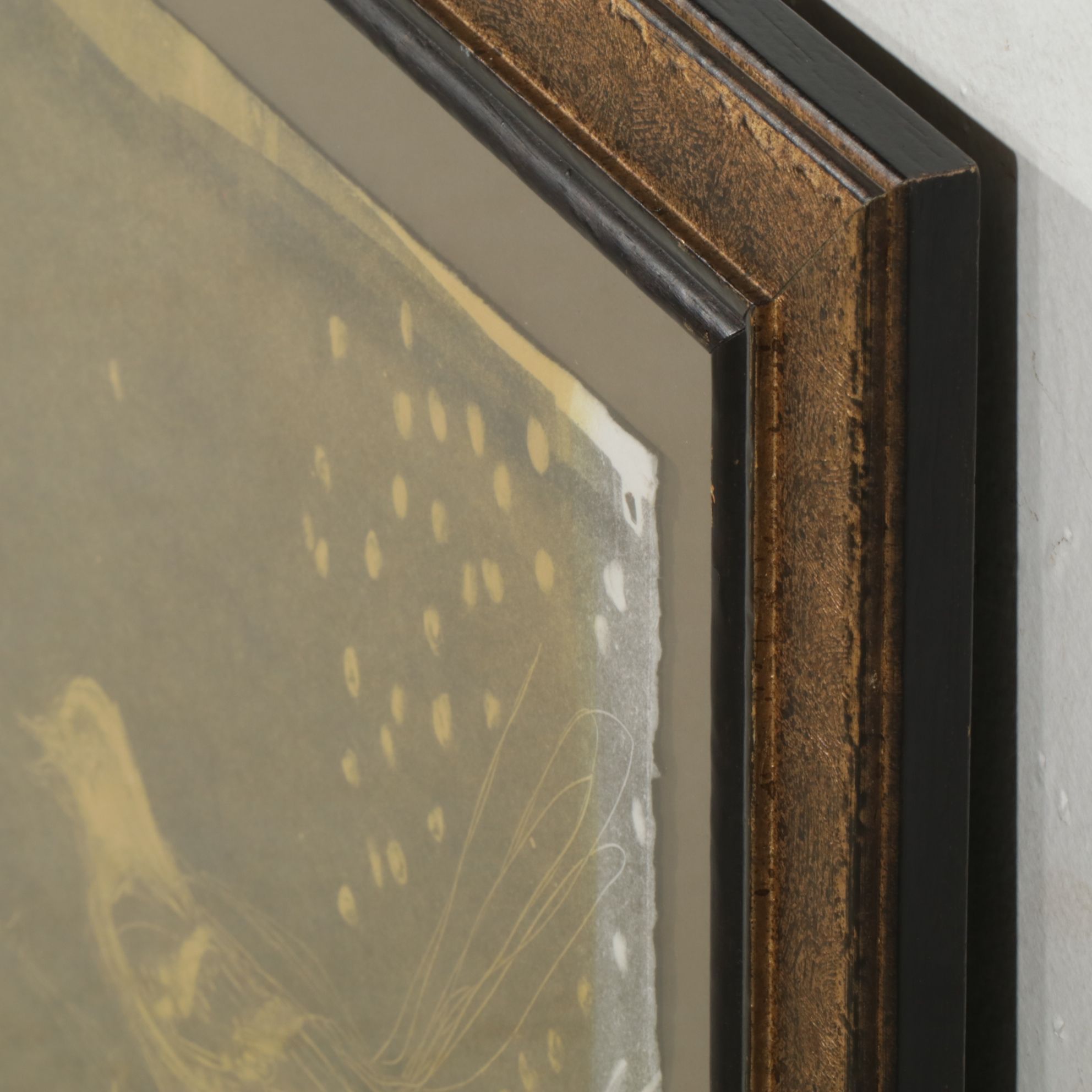 Folk Style Color Lithograph of Gothic Scene with Statue, Late 20th Century