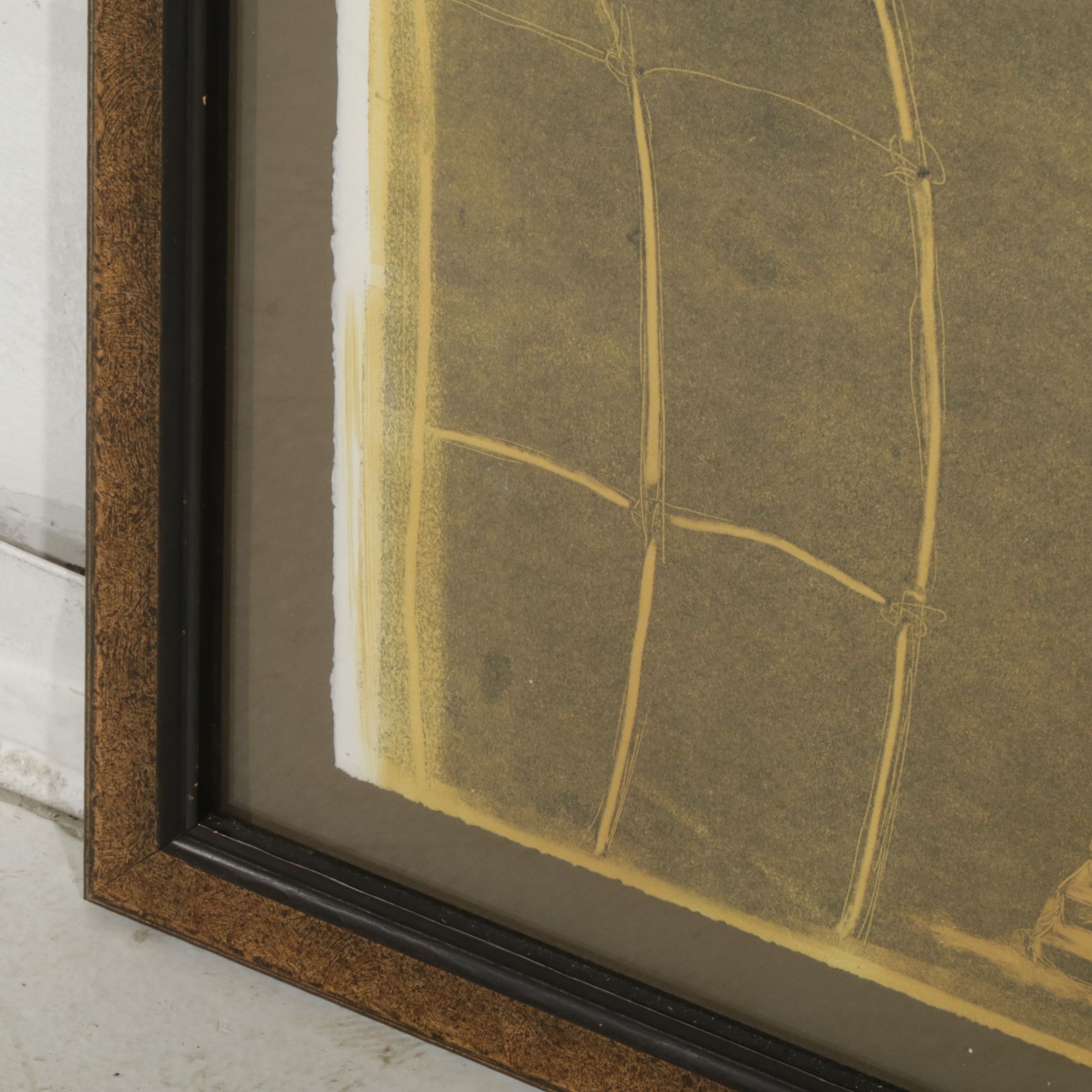 Folk Style Color Lithograph of Gothic Scene with Statue, Late 20th Century