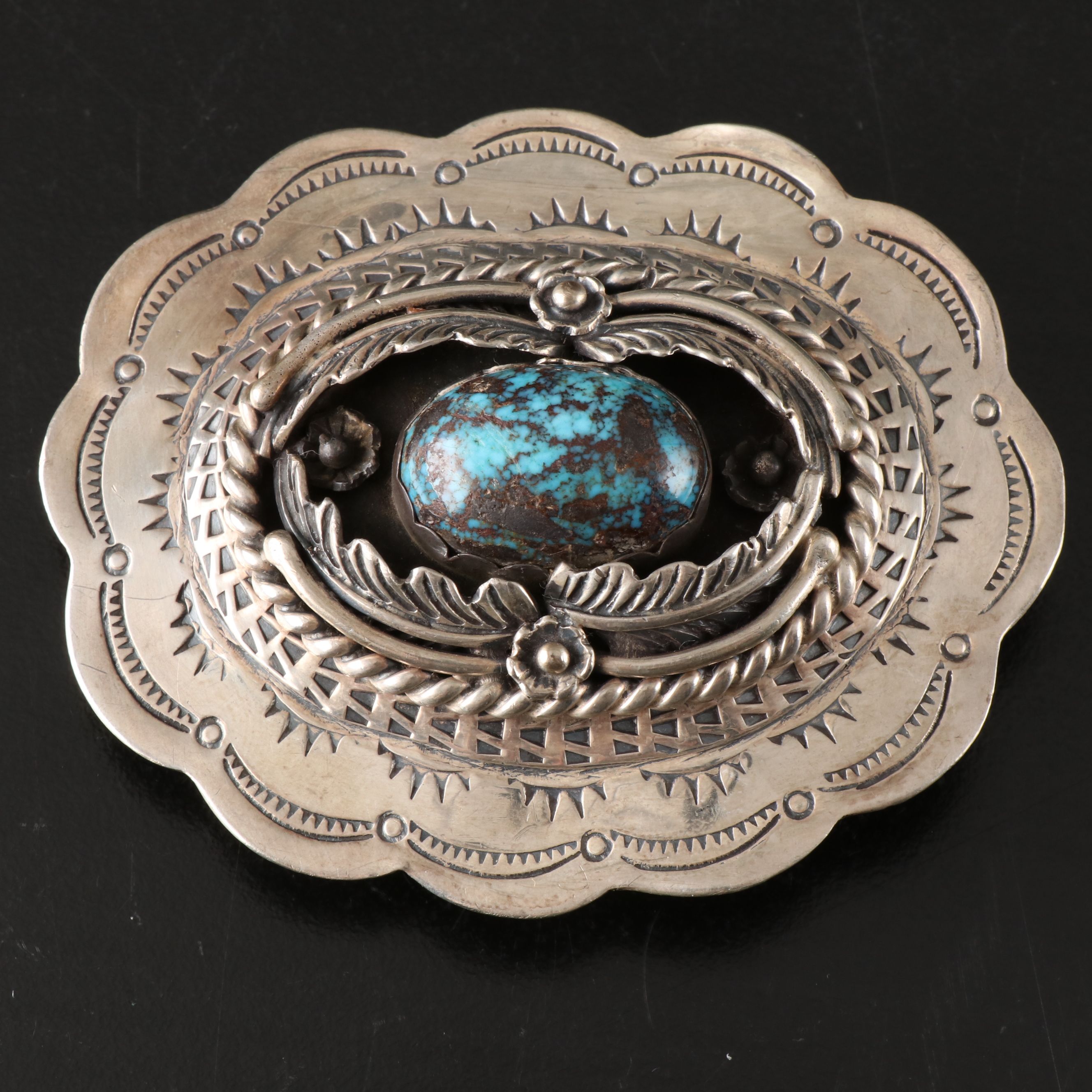 Southwestern Style Silver Plate with Turquoise Pendant Belt Buckle