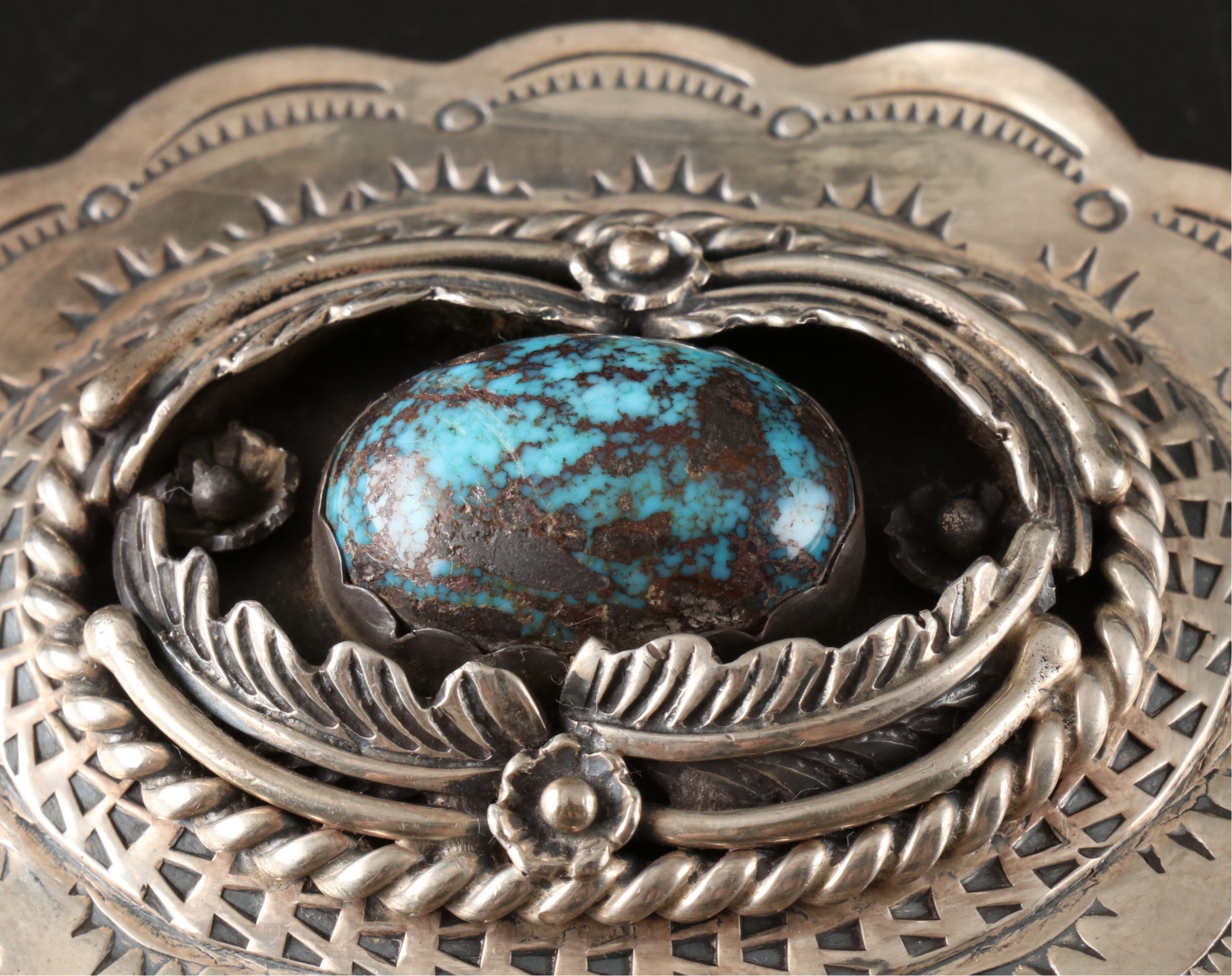 Southwestern Style Silver Plate with Turquoise Pendant Belt Buckle