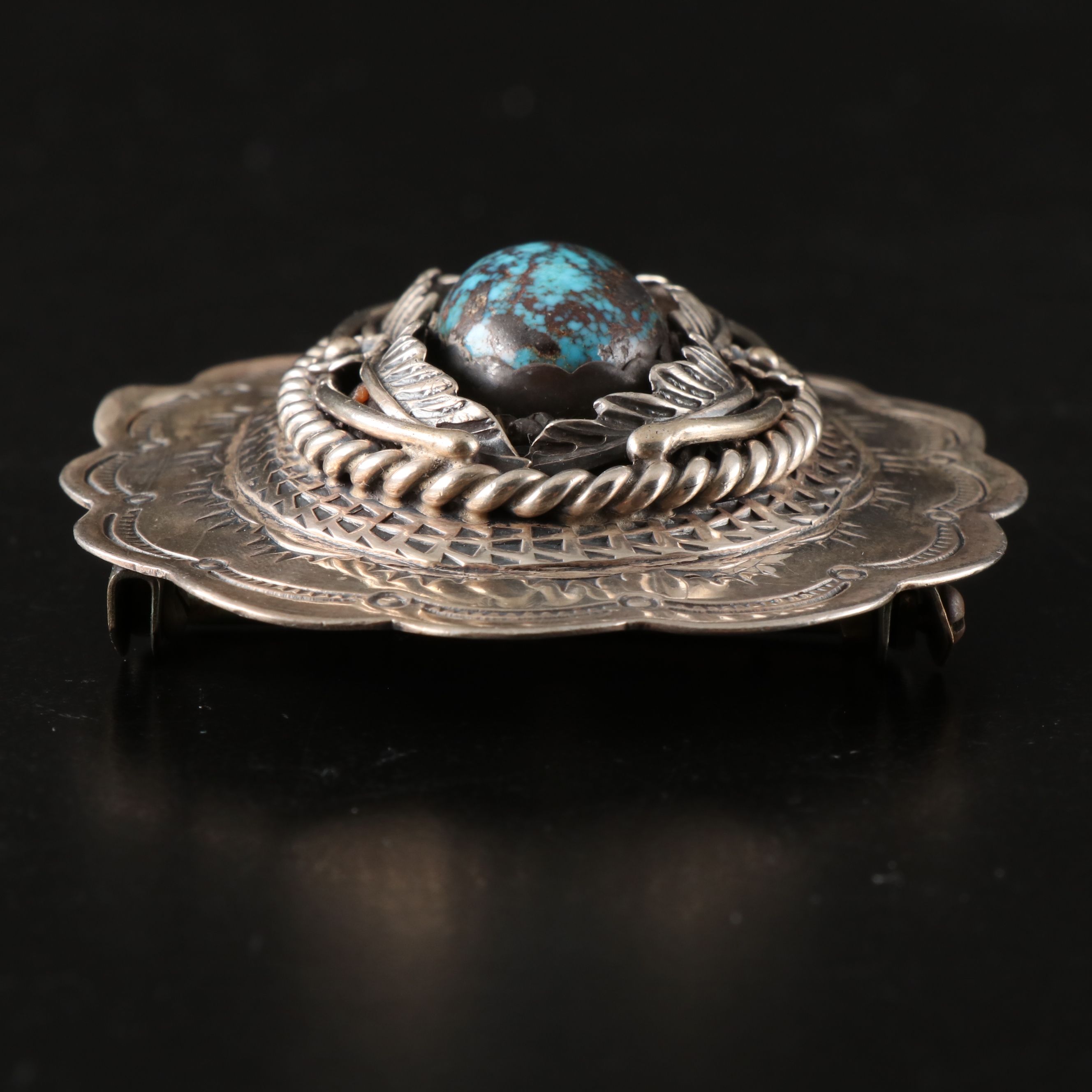 Southwestern Style Silver Plate with Turquoise Pendant Belt Buckle