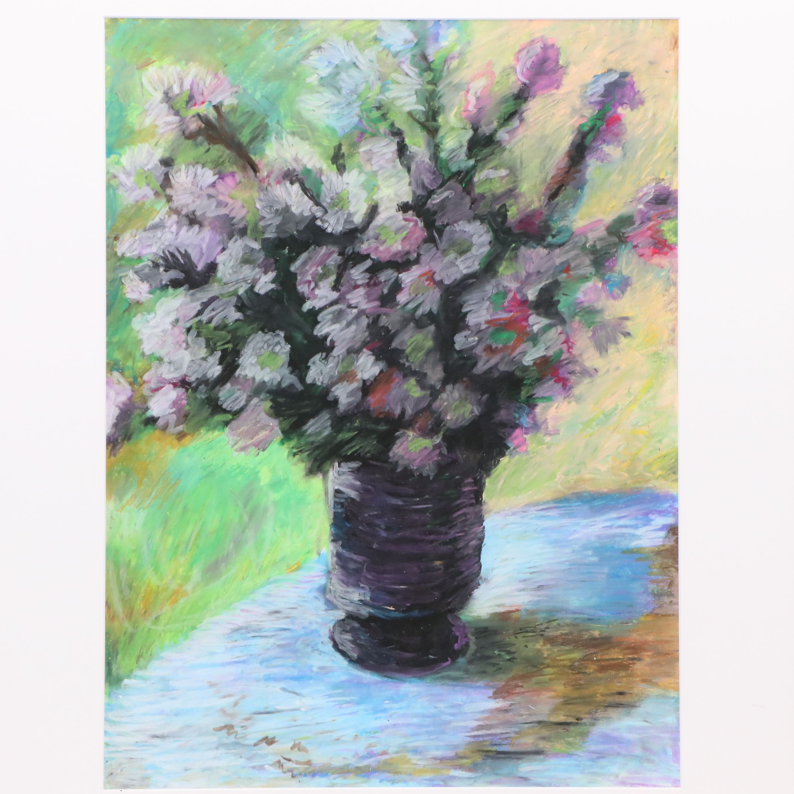 Still Life Oil Pastel Drawing After Claude Monet "Vase of Flowers"