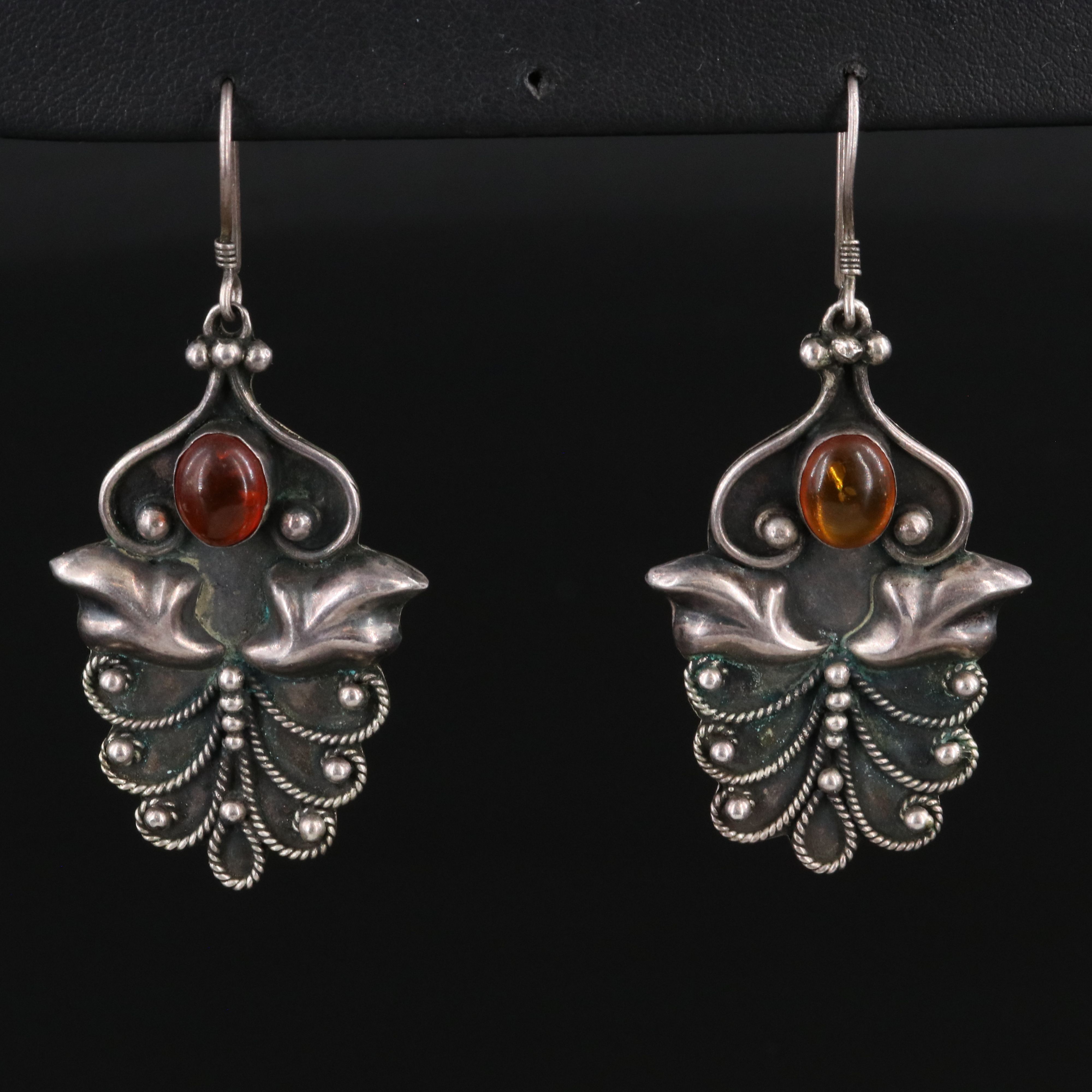 Sterling Amber Drop Earrings