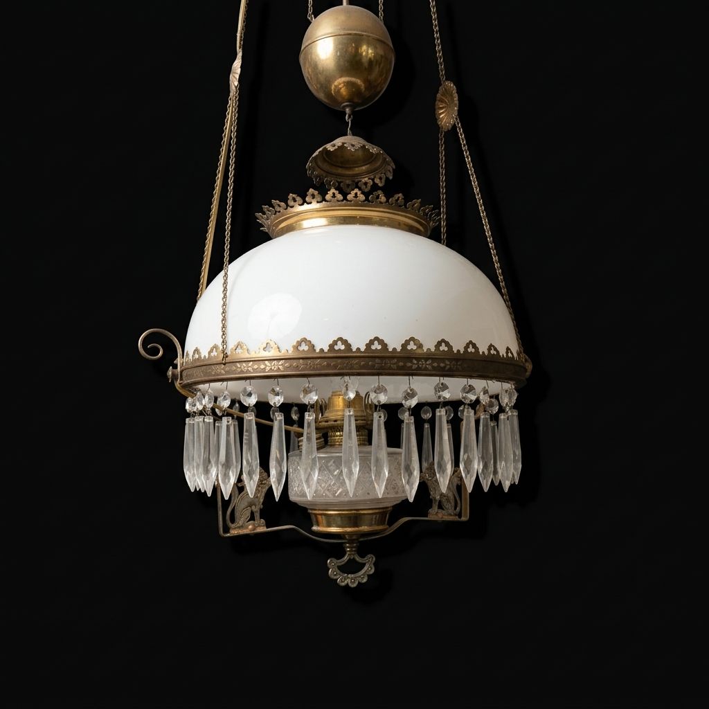 Victorian Style Milk Glass Parlor Pendant Lamp