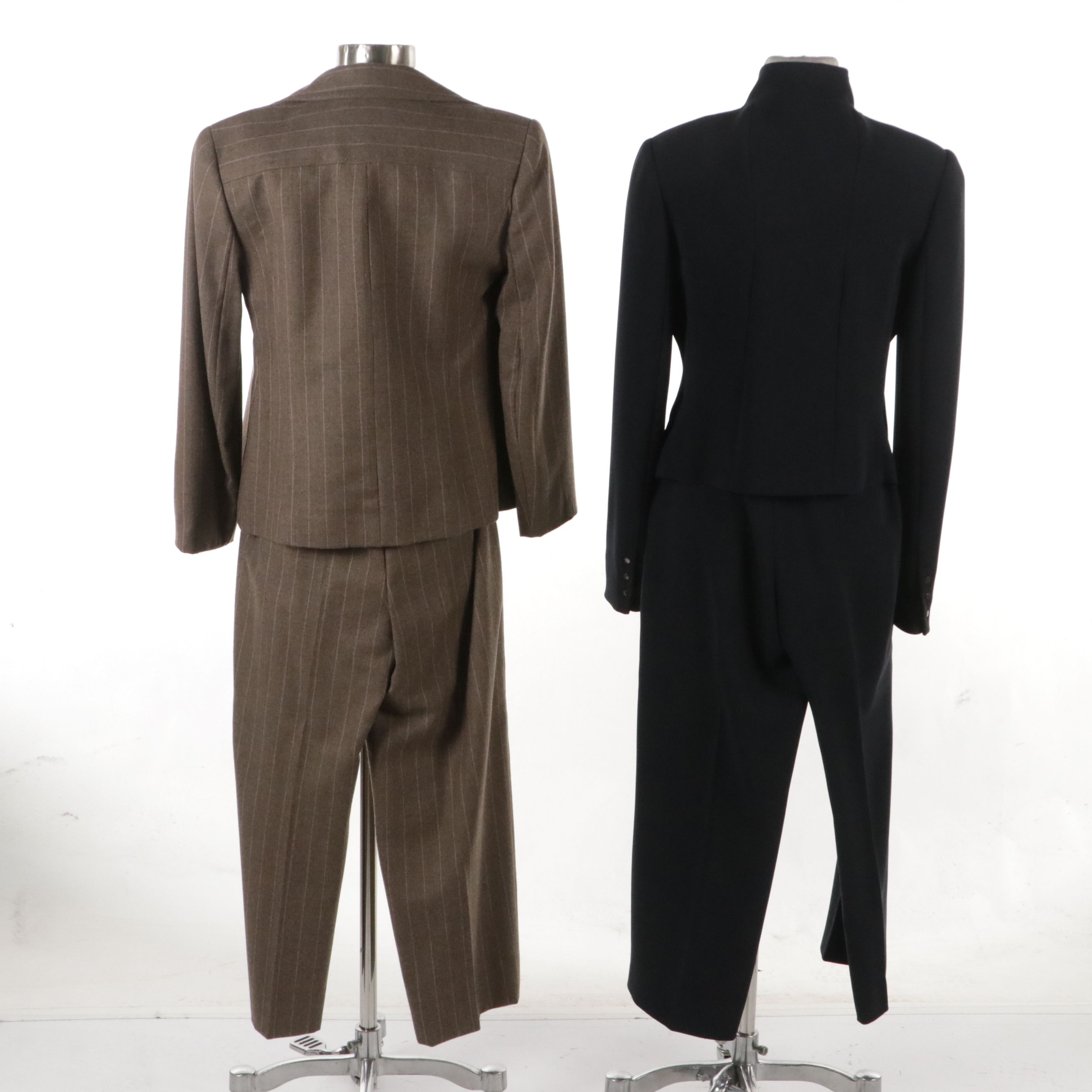 Carlisle Brown/Pink Wool Striped Three-Piece Suit Set & Navy Blue Pantsuit