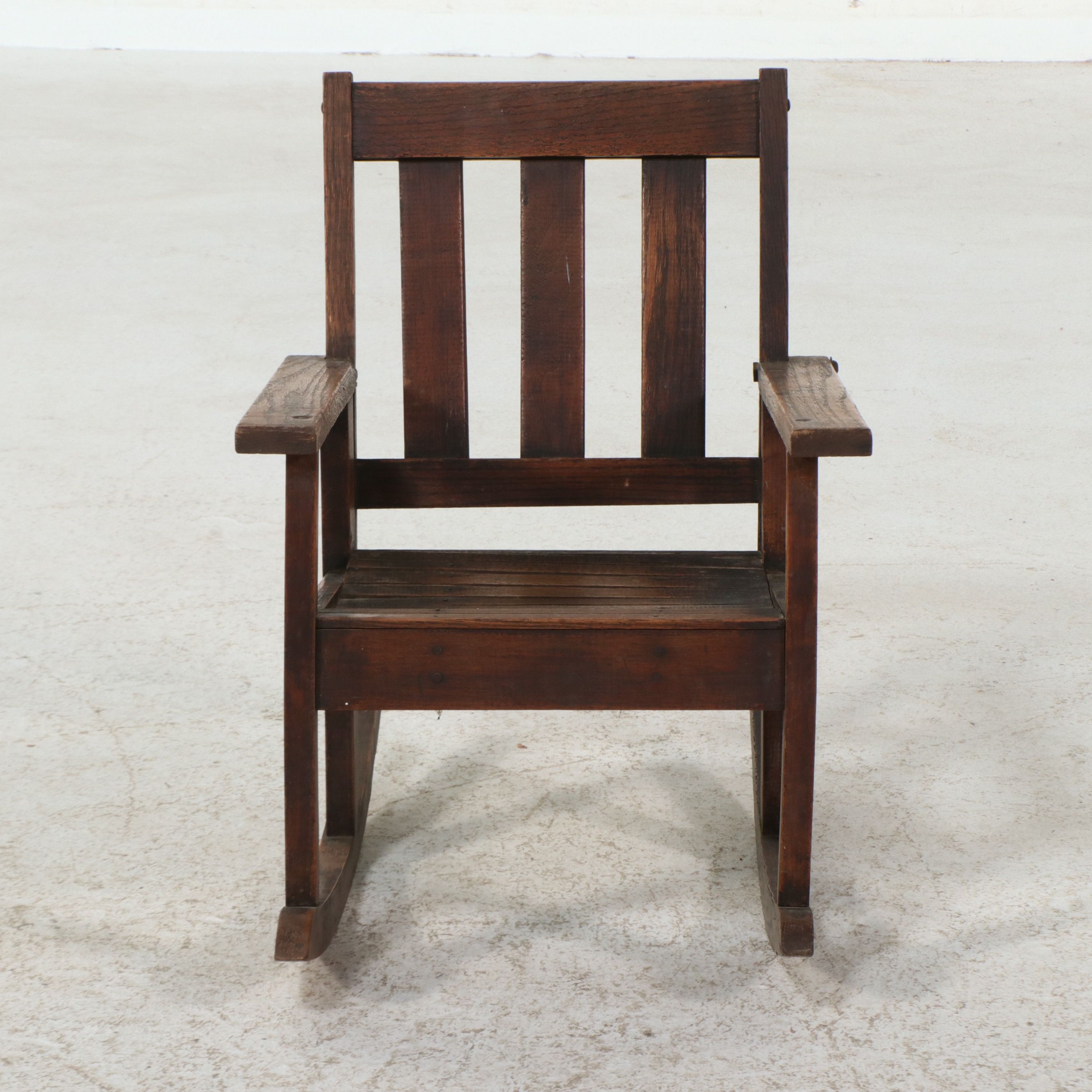 Arts and Crafts Style Oak Slatted Child's Rocking Chair, Early 20th Century