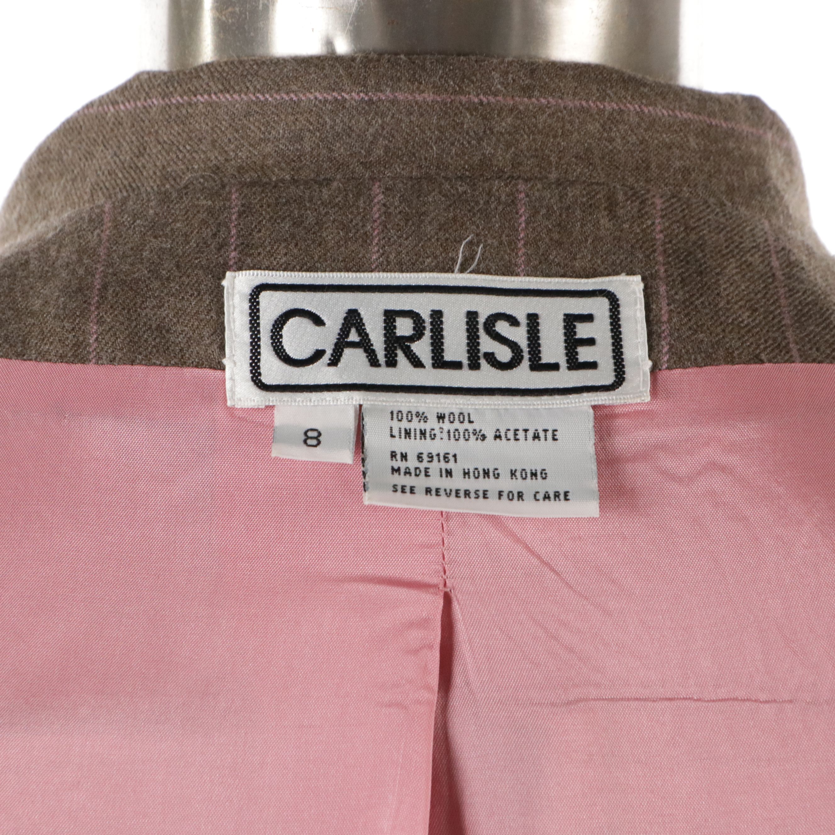 Carlisle Brown/Pink Wool Striped Three-Piece Suit Set & Navy Blue Pantsuit
