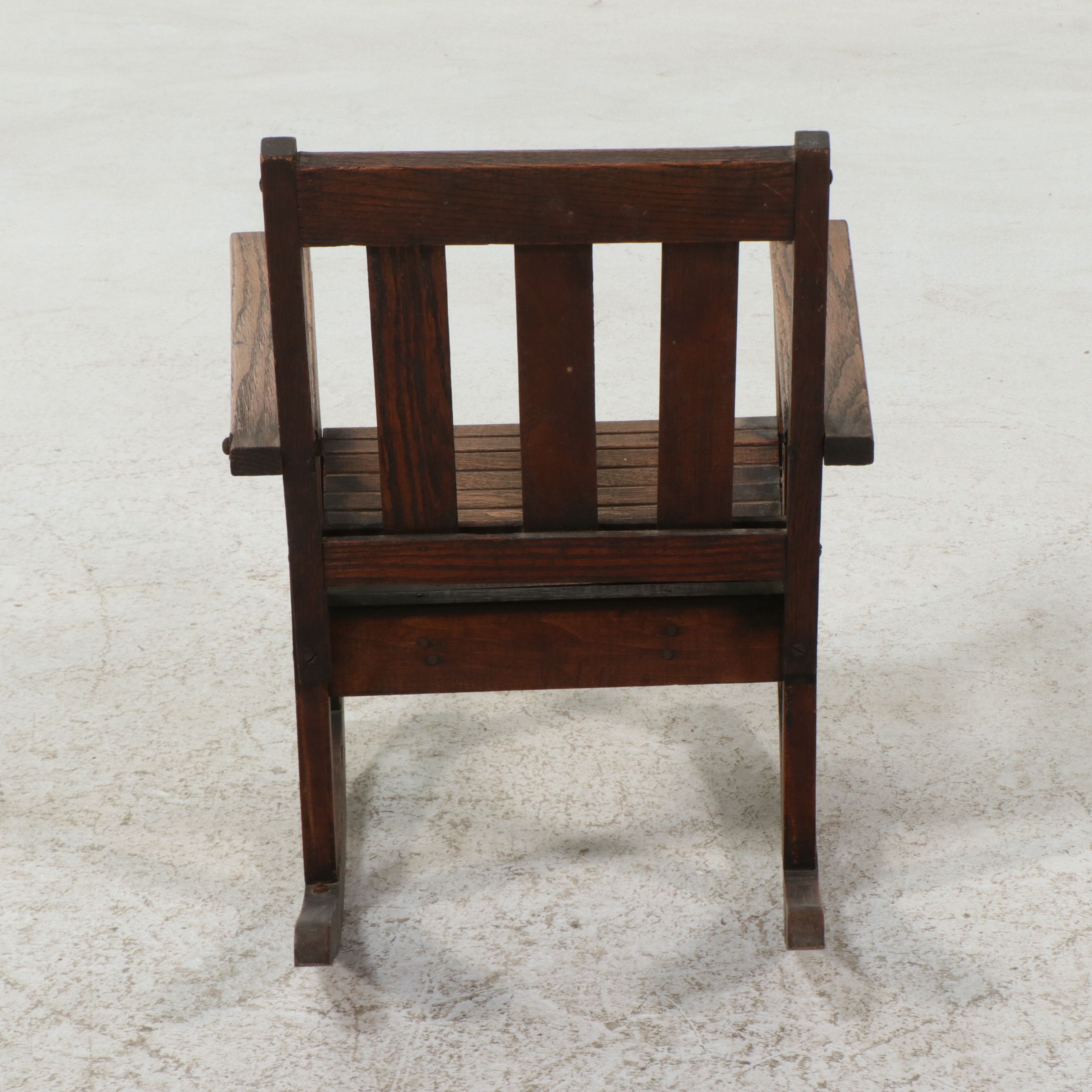 Arts and Crafts Style Oak Slatted Child's Rocking Chair, Early 20th Century