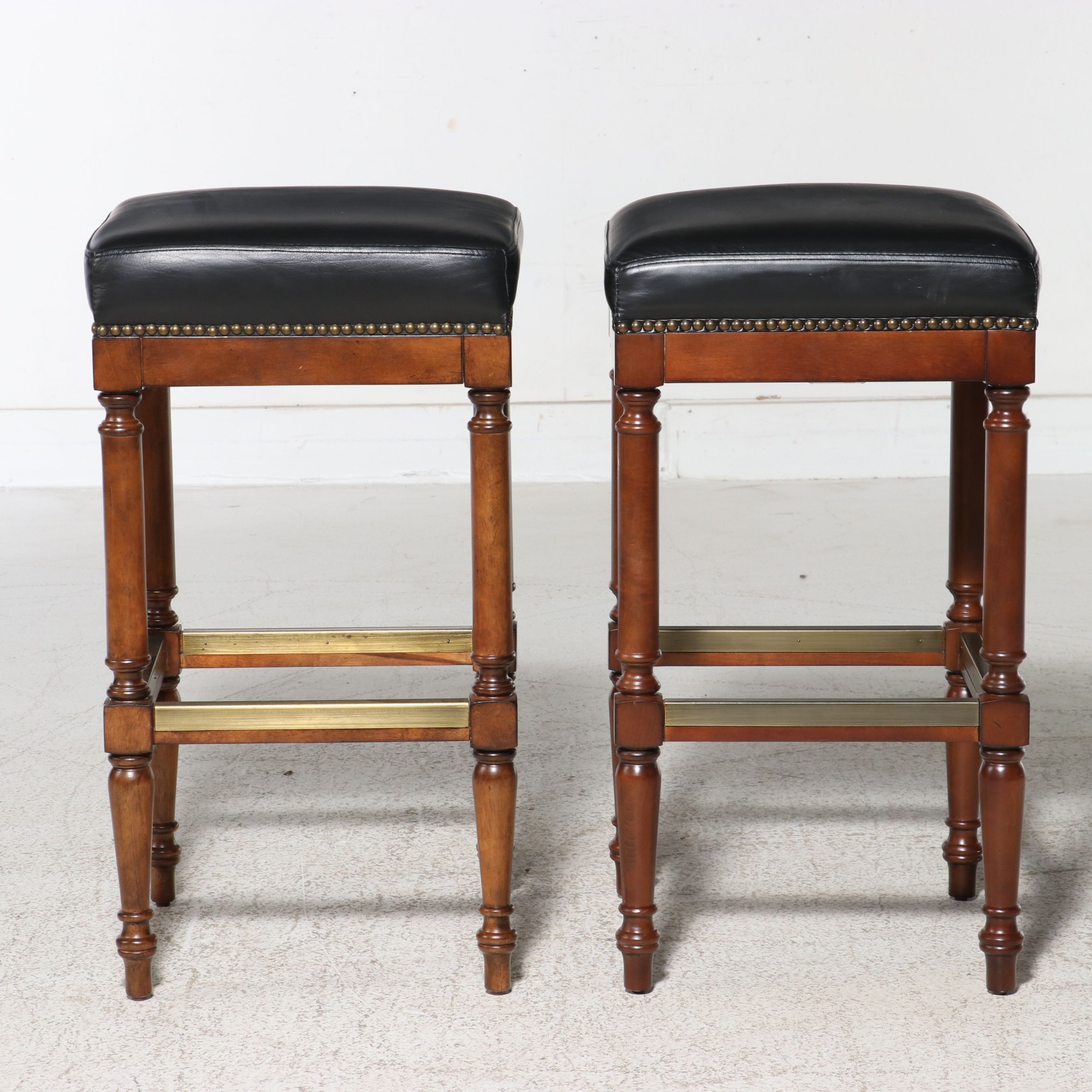 Pair of Frontgate Pub Style Leather Counter Stools, 2014