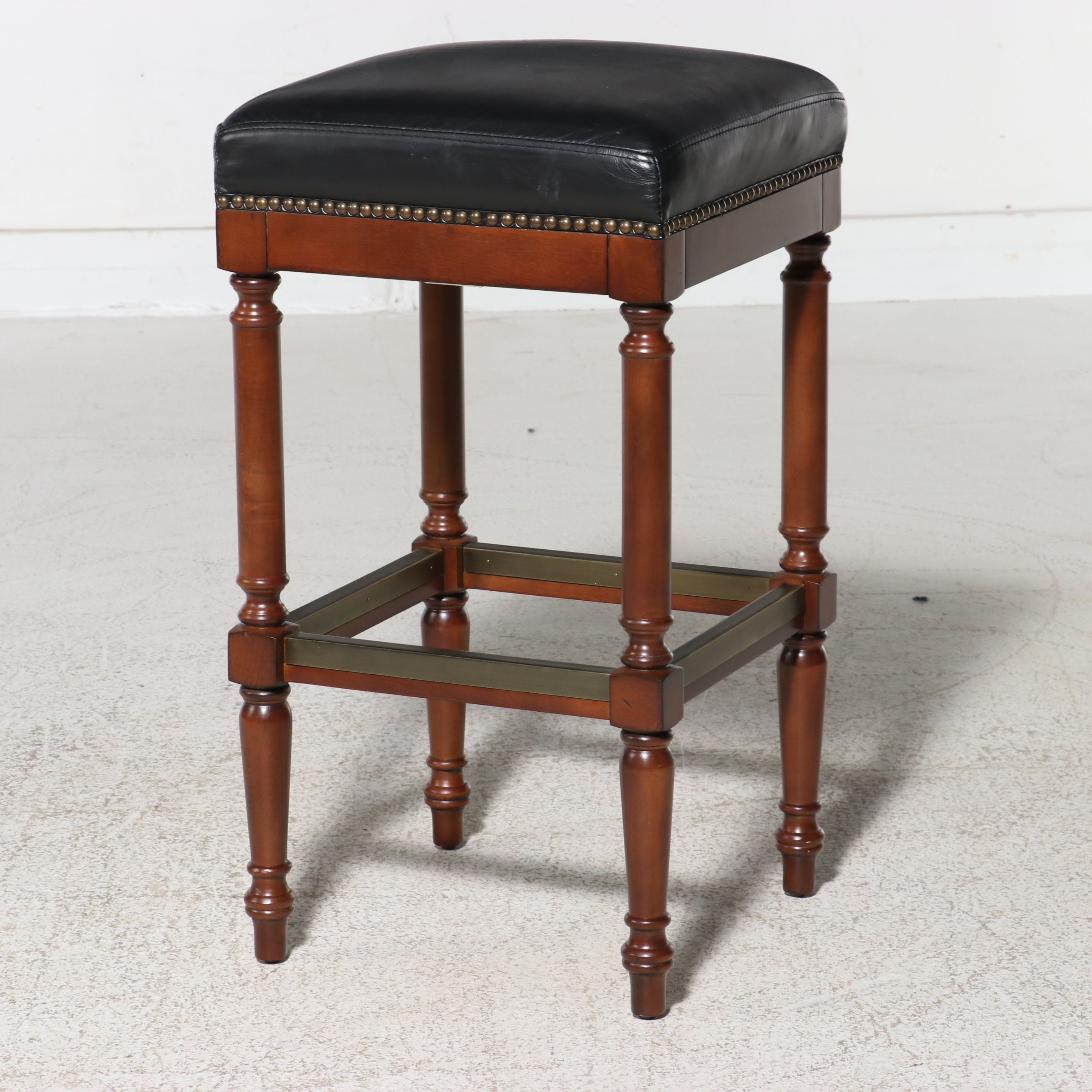 Pair of Frontgate Pub Style Leather Counter Stools, 2014