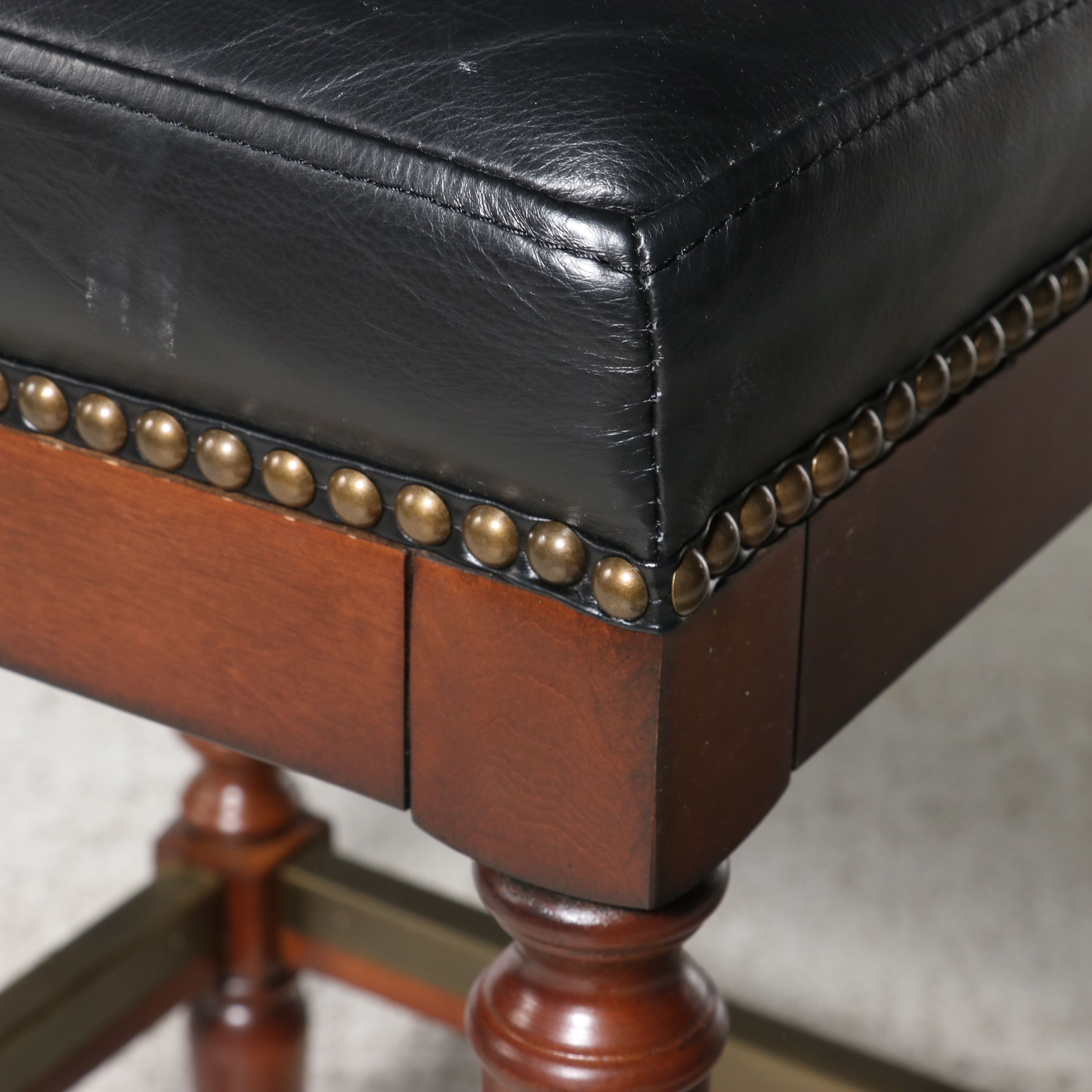 Pair of Frontgate Pub Style Leather Counter Stools, 2014