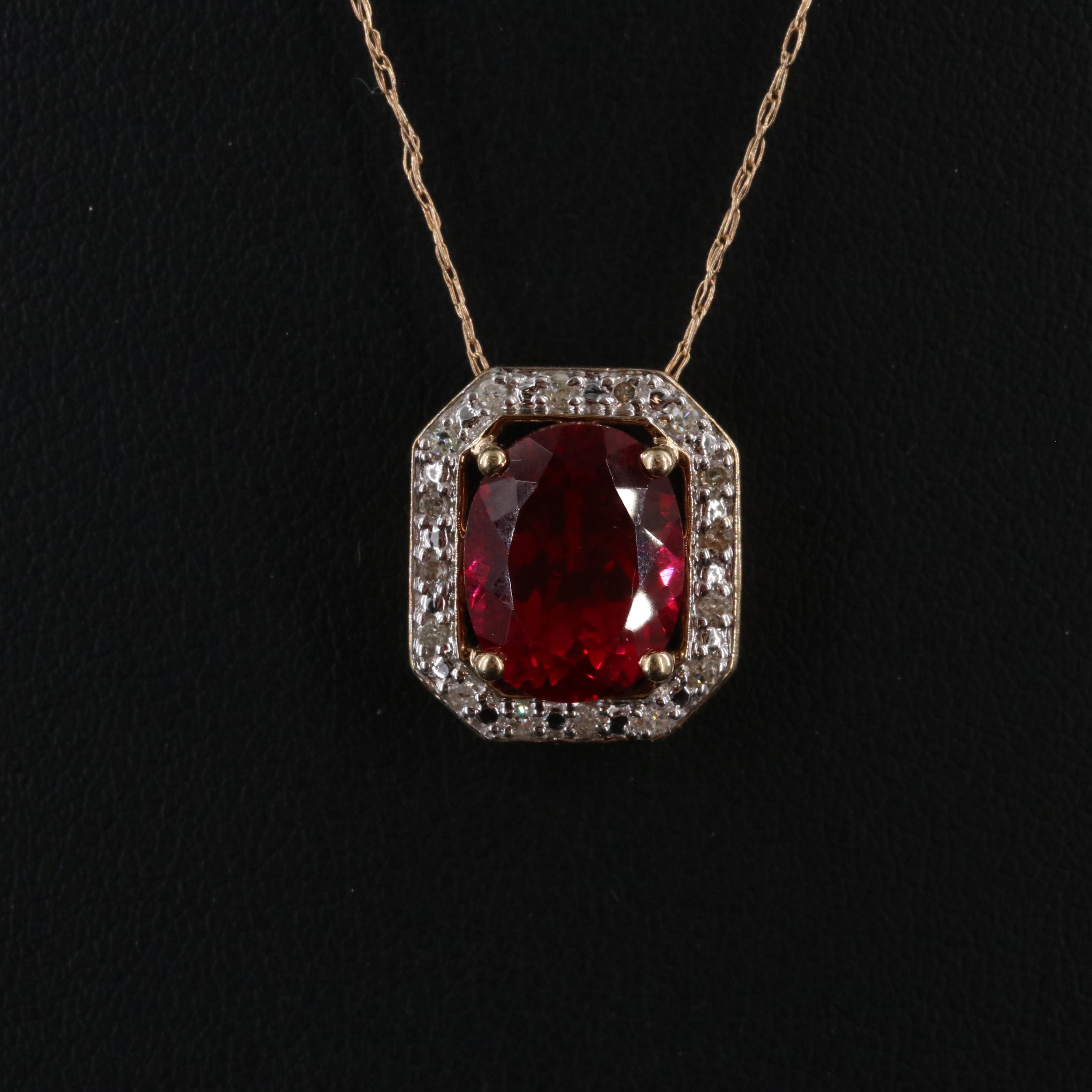 10K Ruby and Diamond Pendant Necklace