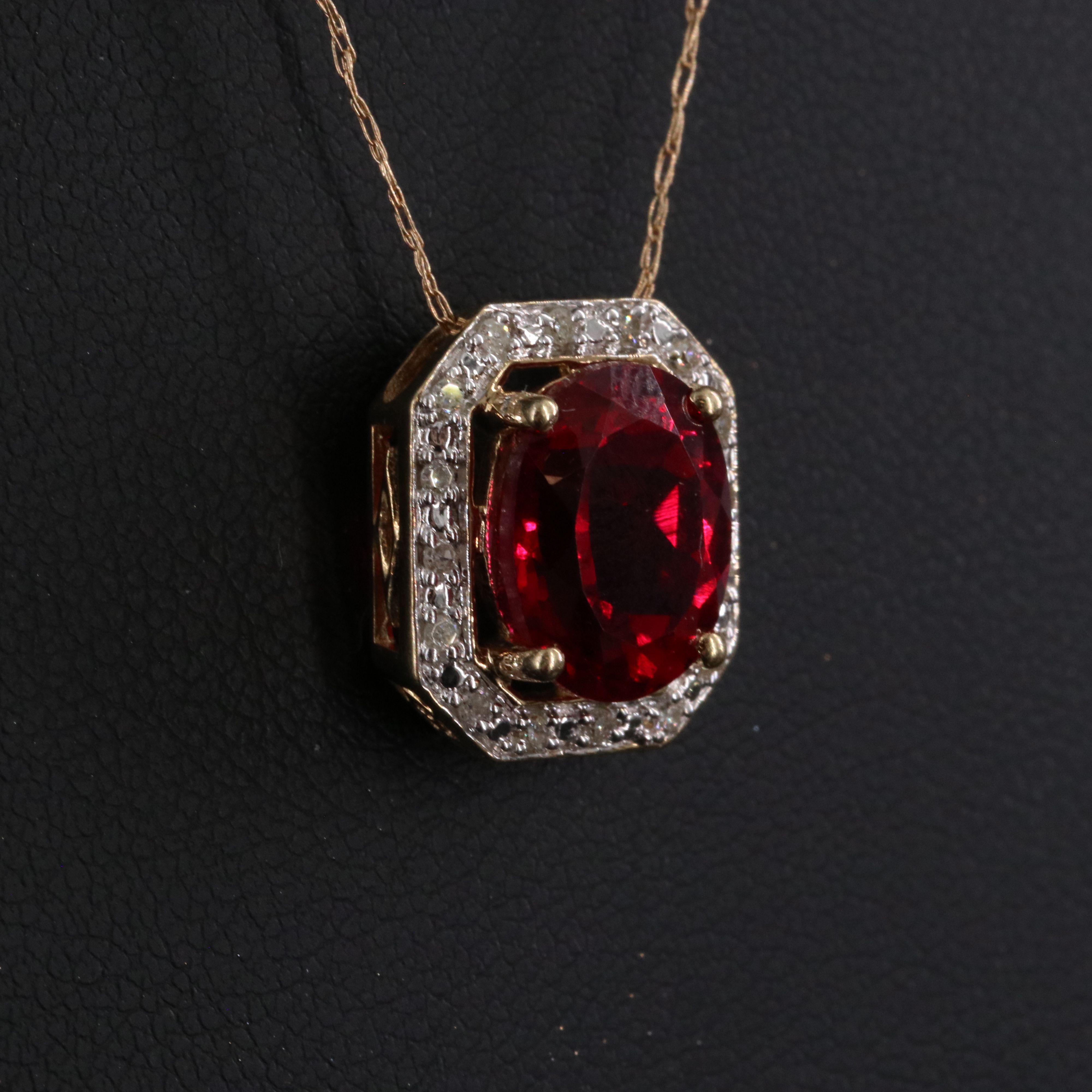 10K Ruby and Diamond Pendant Necklace