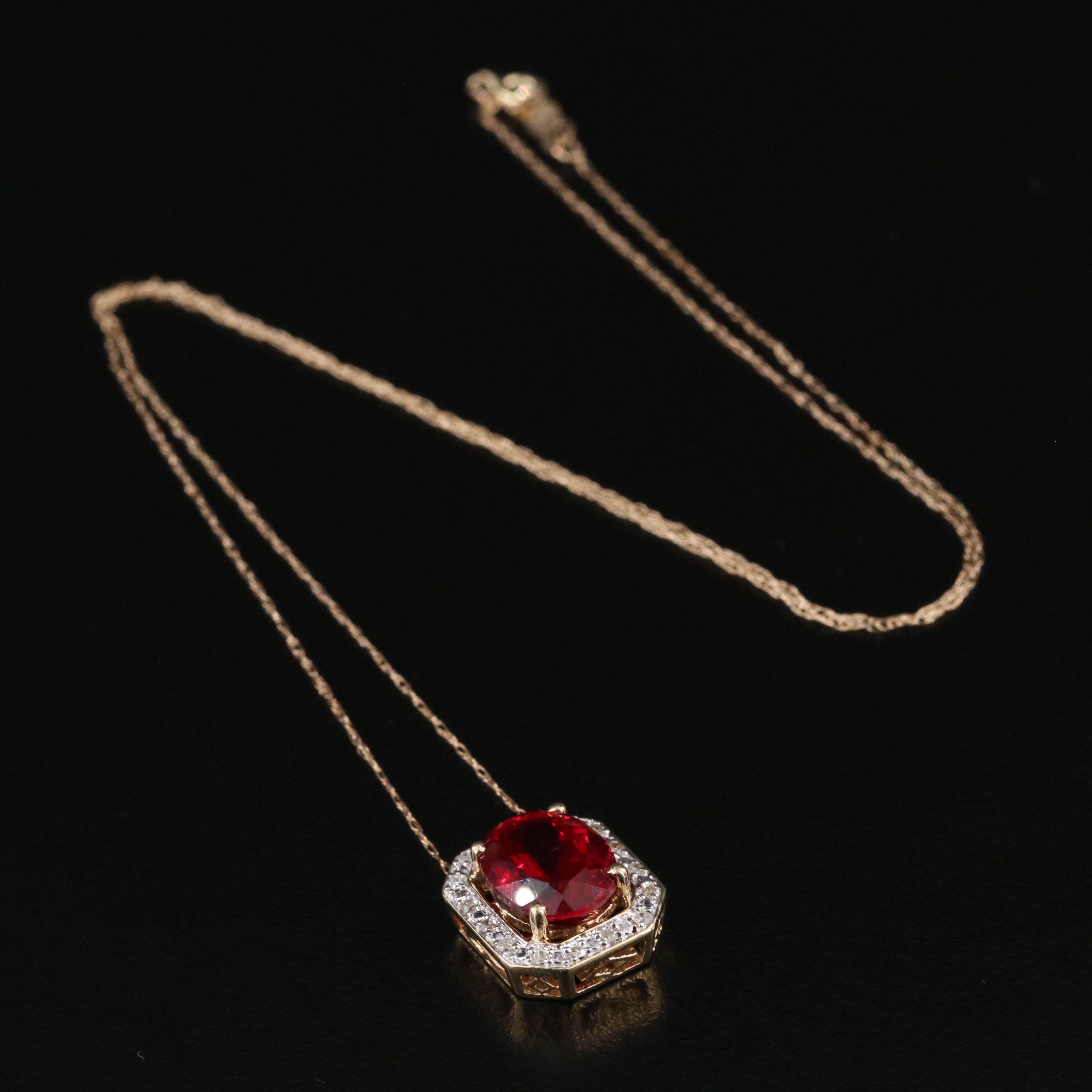 10K Ruby and Diamond Pendant Necklace