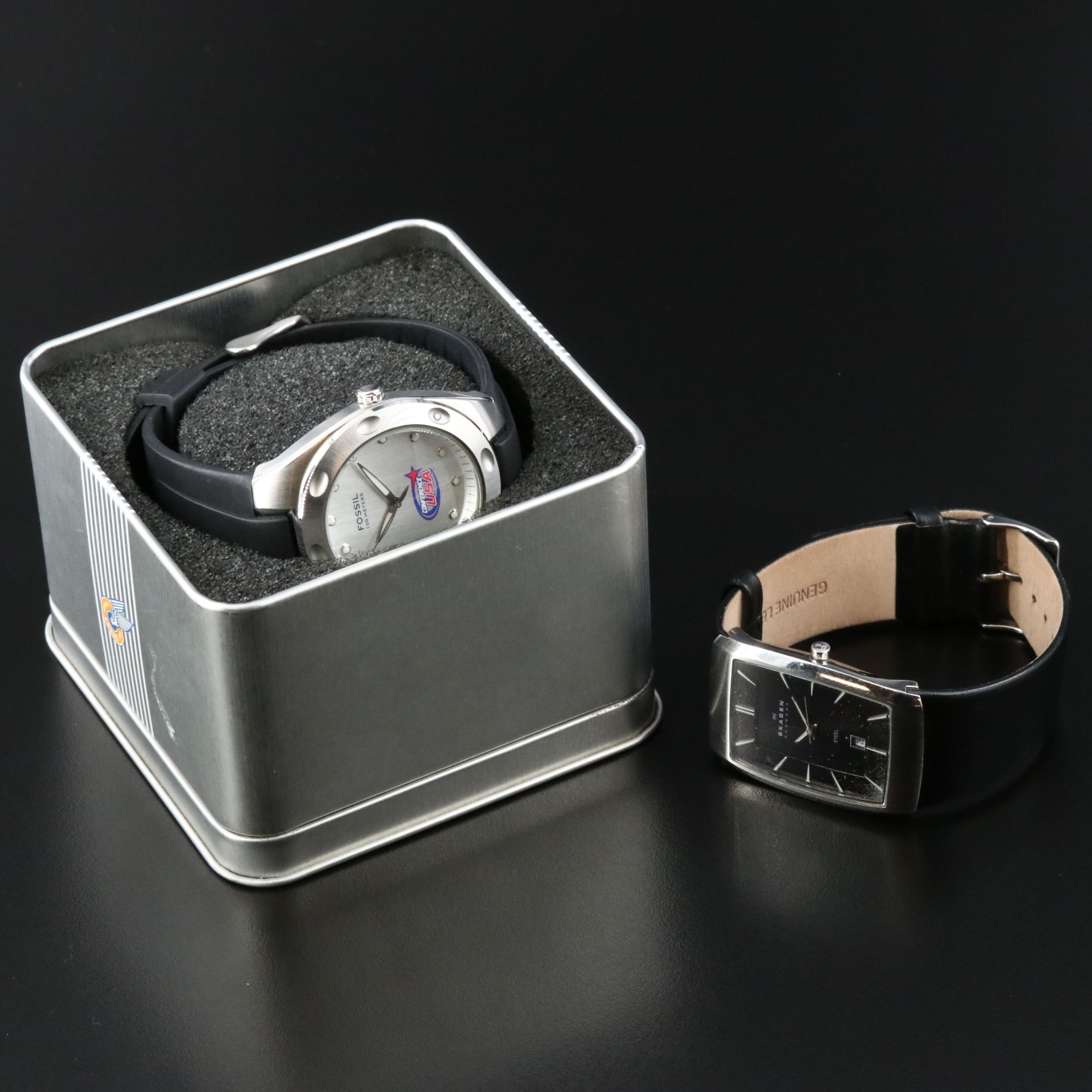 Skagen and Fossil Stainless Steel Quartz Watches