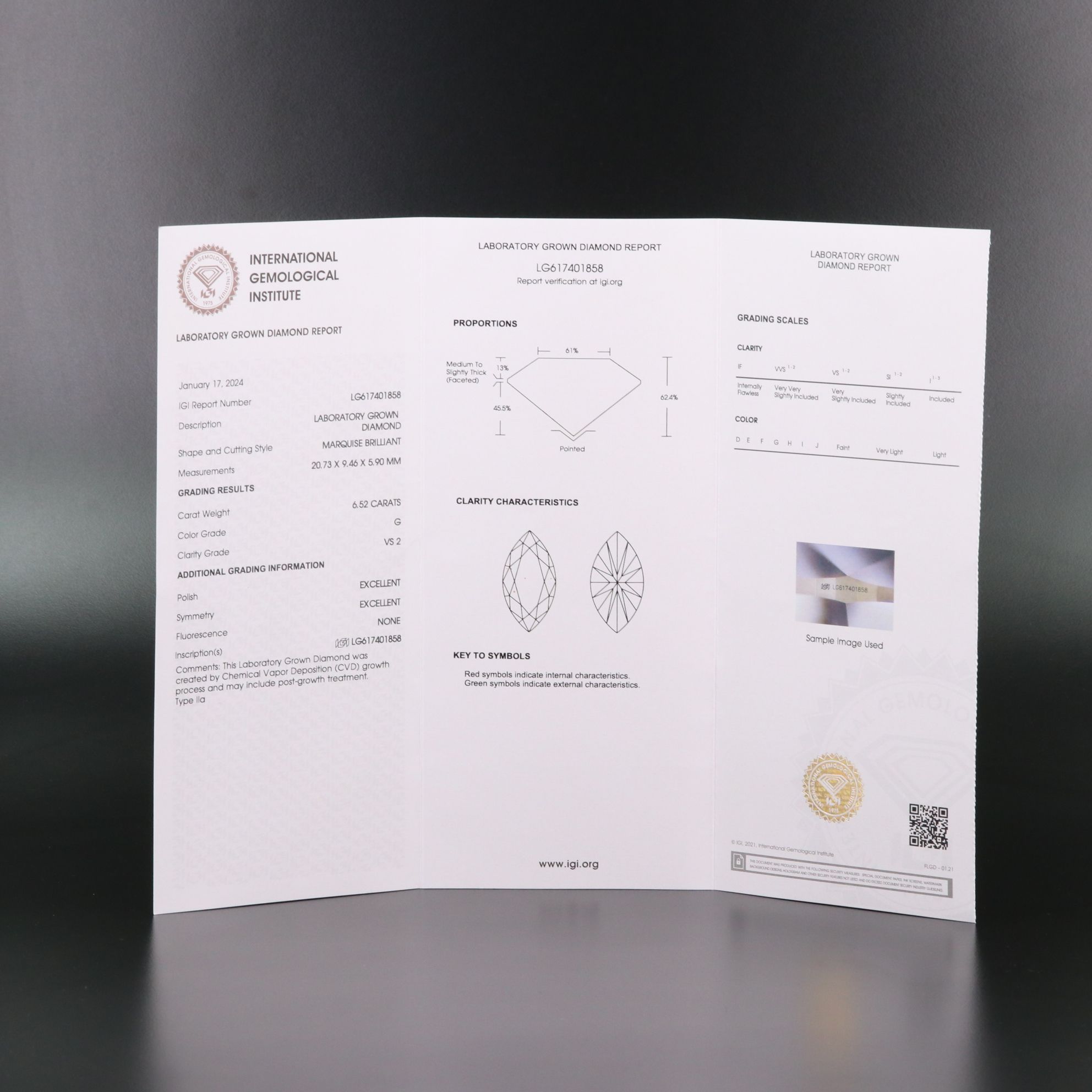 Loose 6.52 CT Lab Grown Diamond with IGI Report