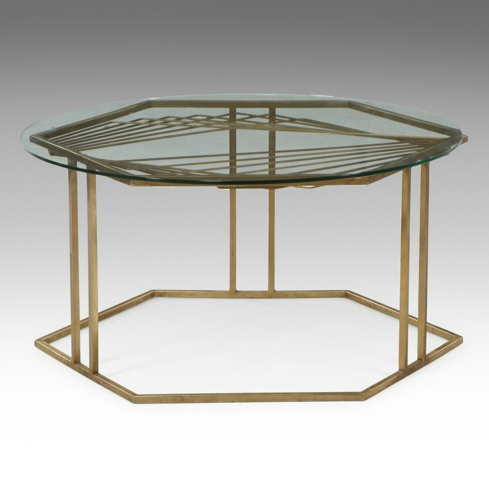 Contemporary Hexagonal Gold Tone Metal Coffee Table