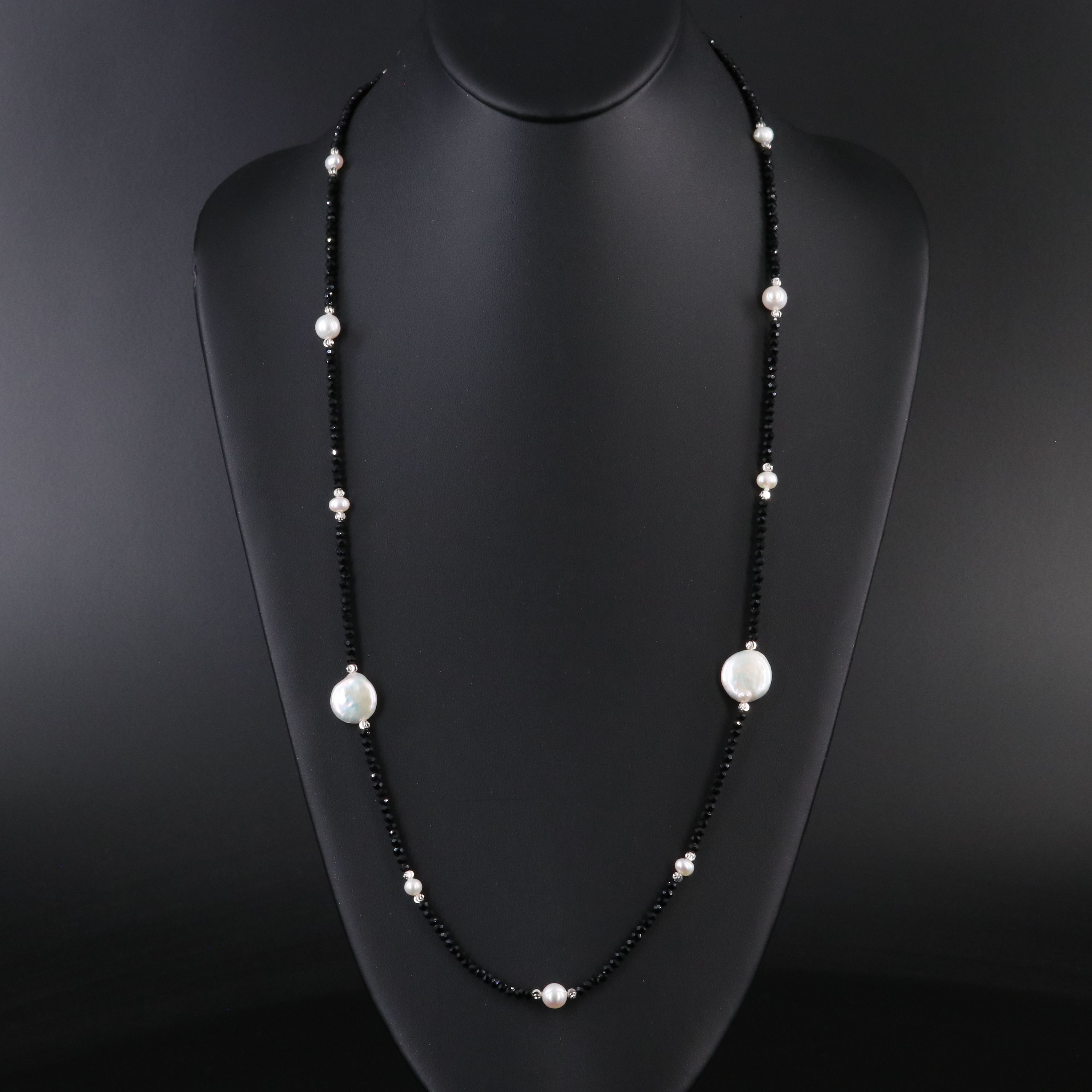 Station Pearl and CZ Necklace