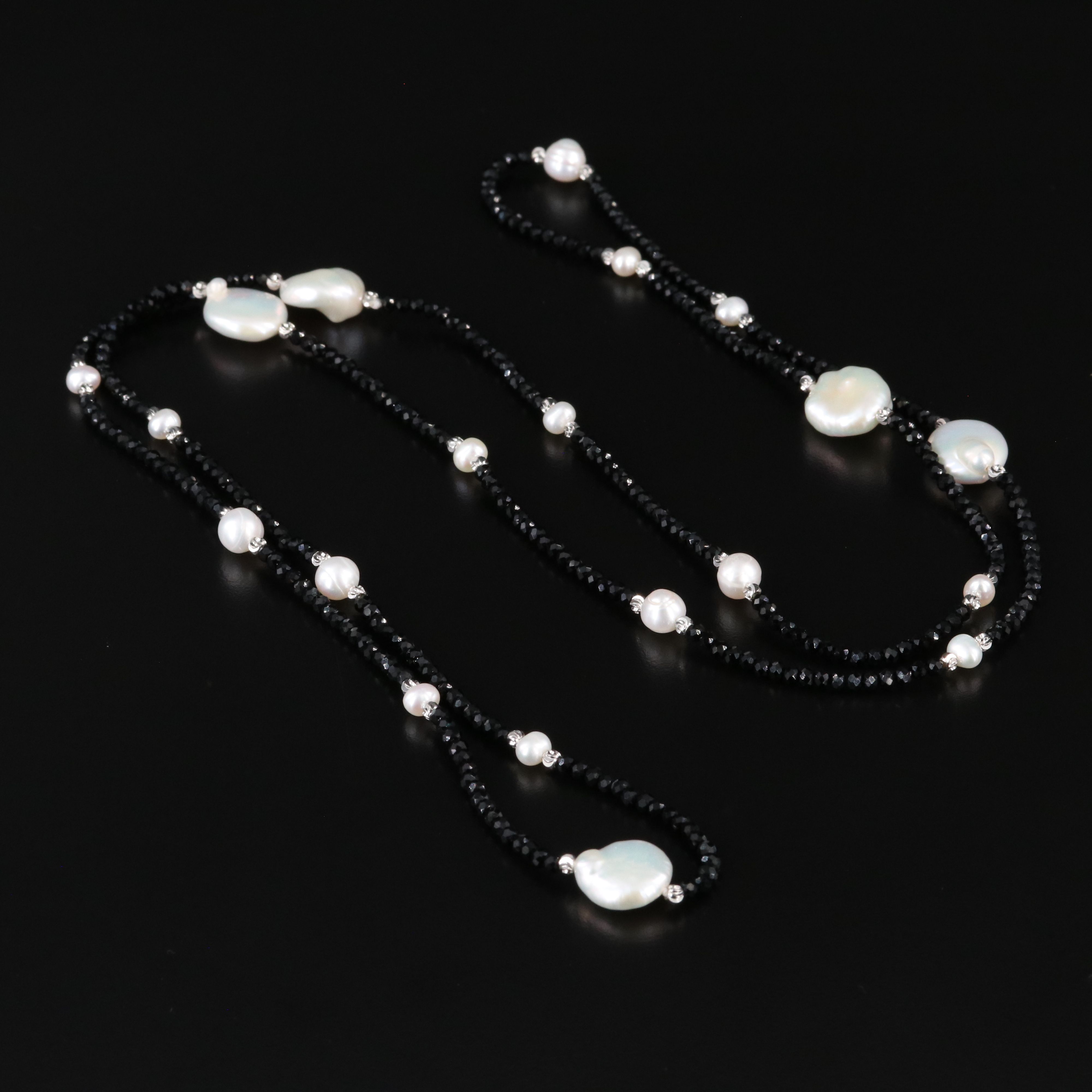 Station Pearl and CZ Necklace
