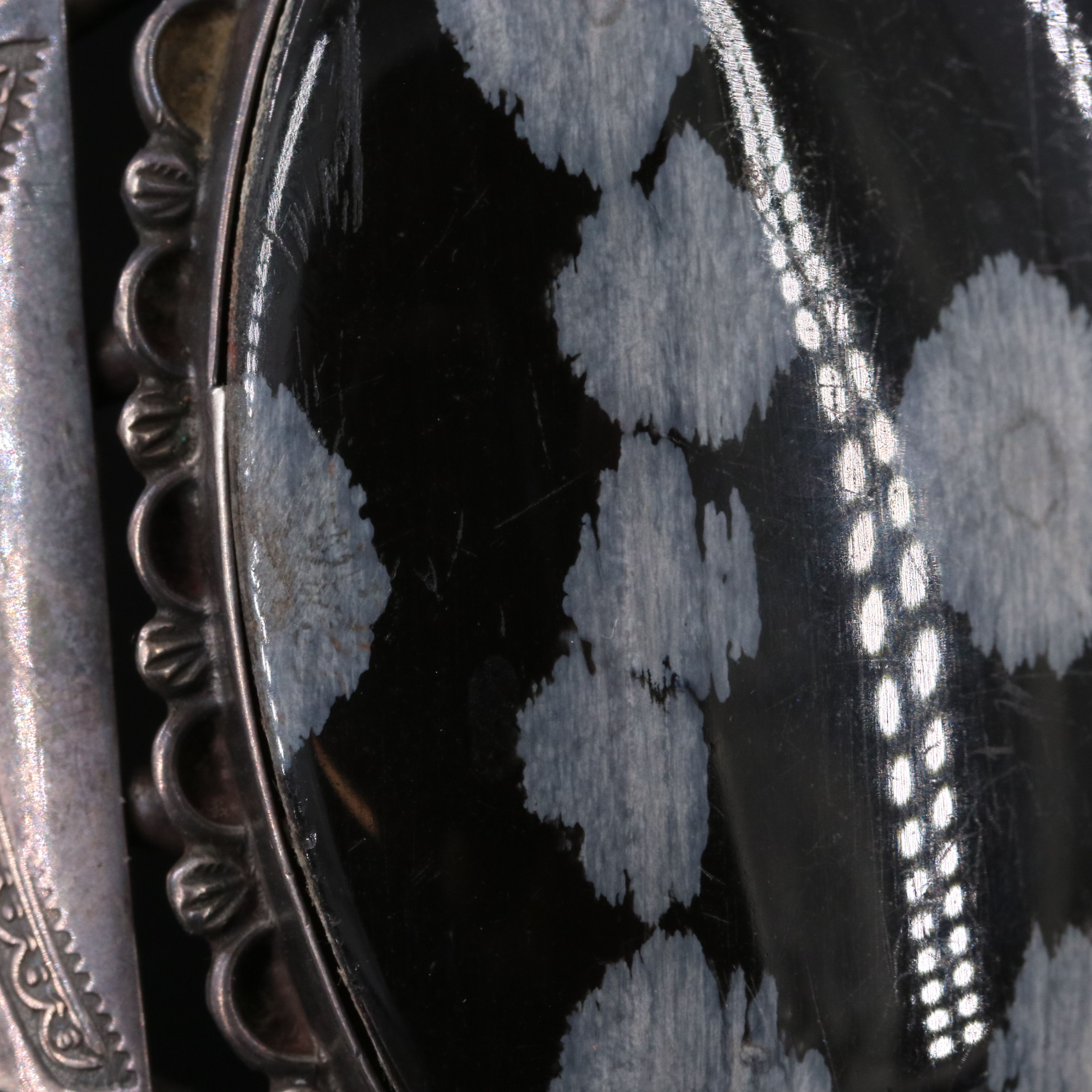 Sterling Snowflake Obsidian Cuff Bracelet and Ring