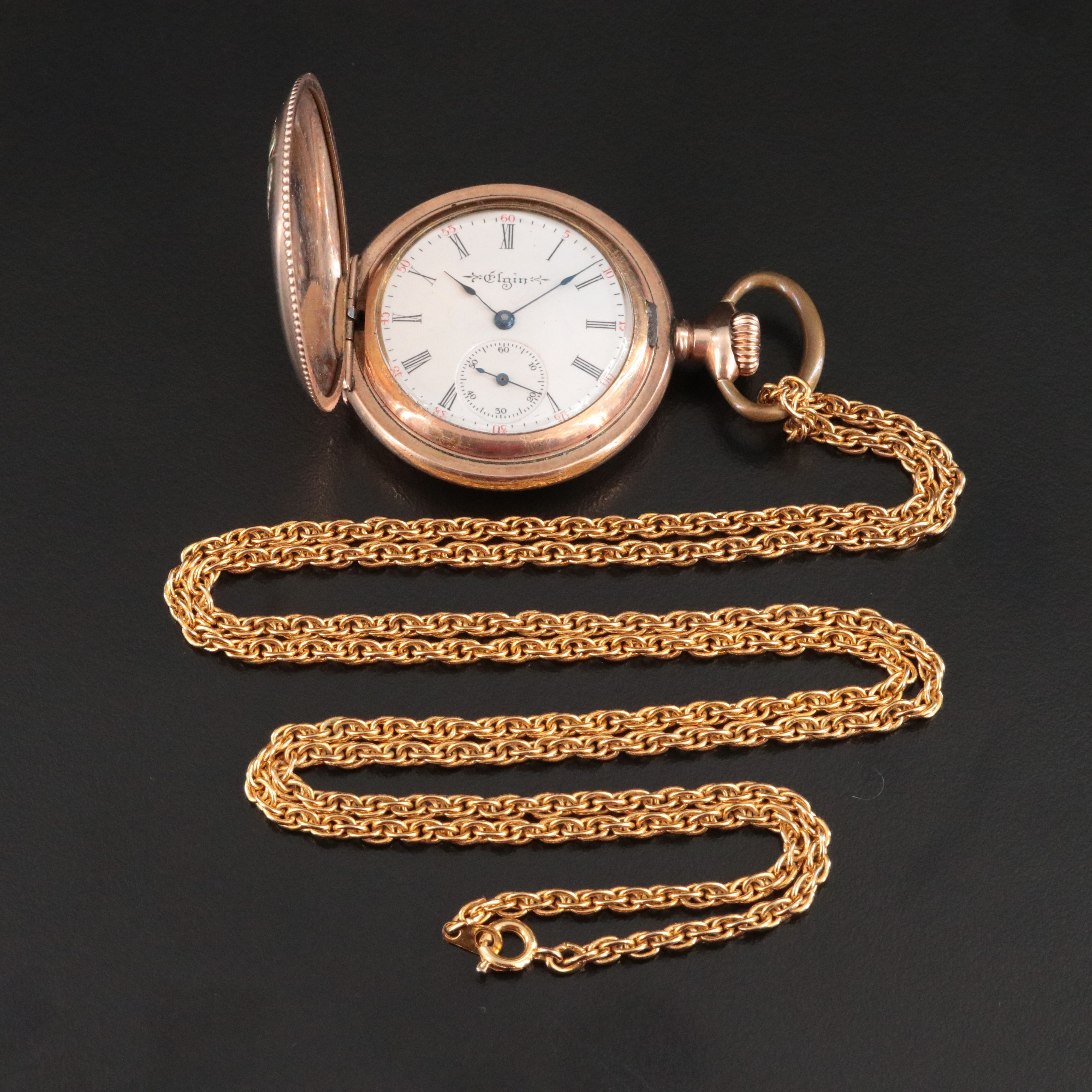 Elgin Tri-Color Gold-Filled Pocket/Pendant Watch with Floral and Fruit Motif