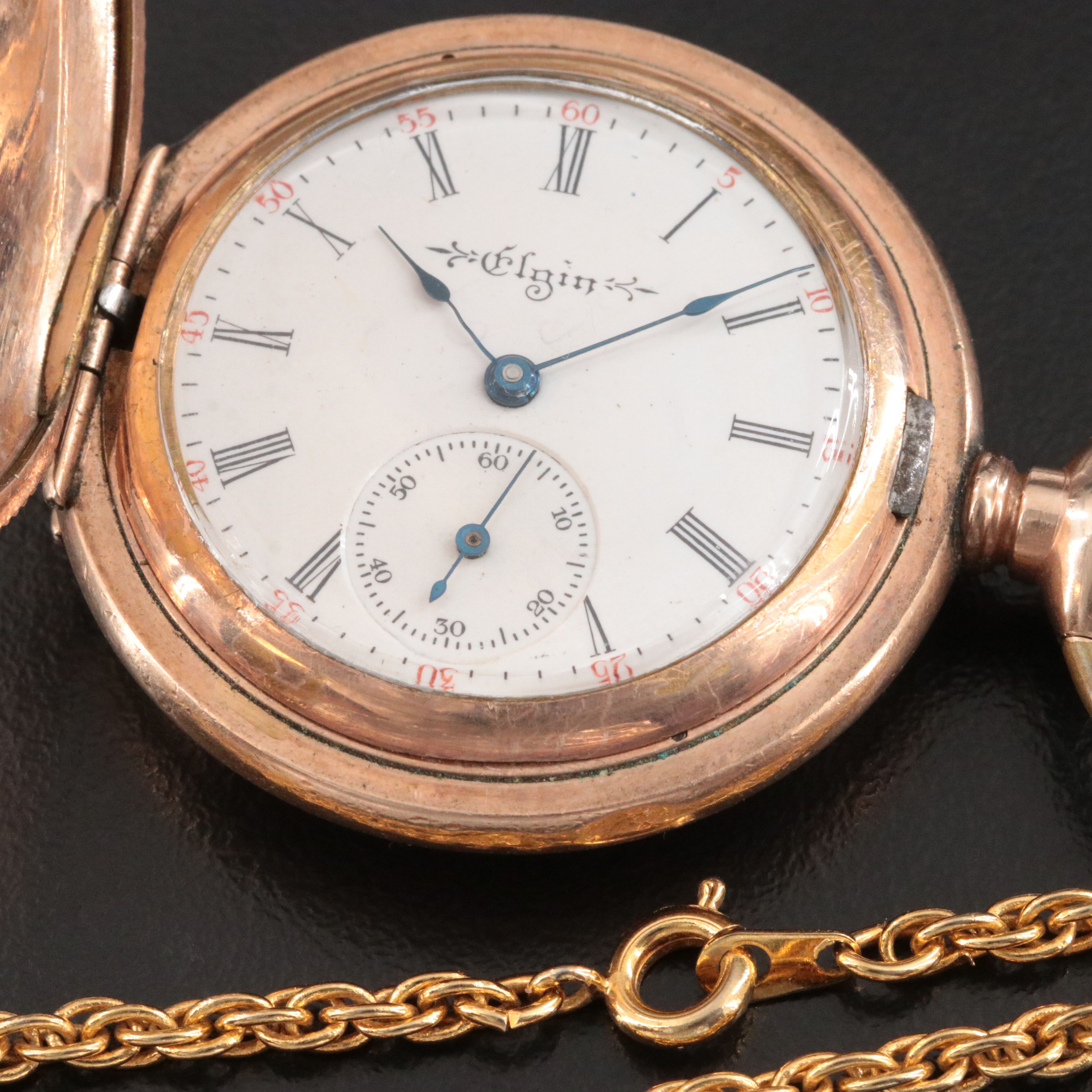 Elgin Tri-Color Gold-Filled Pocket/Pendant Watch with Floral and Fruit Motif